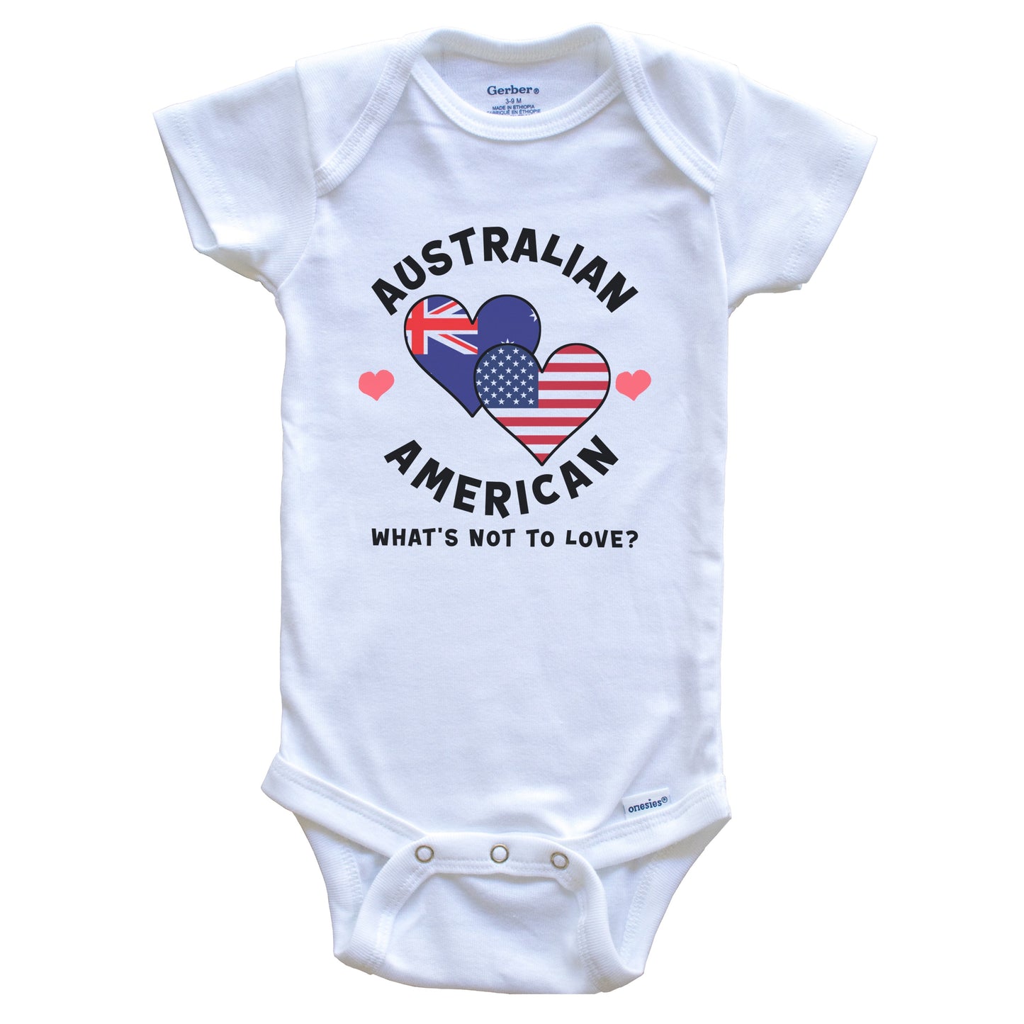 Australian American What's Not To Love Heart Flags Baby Bodysuit