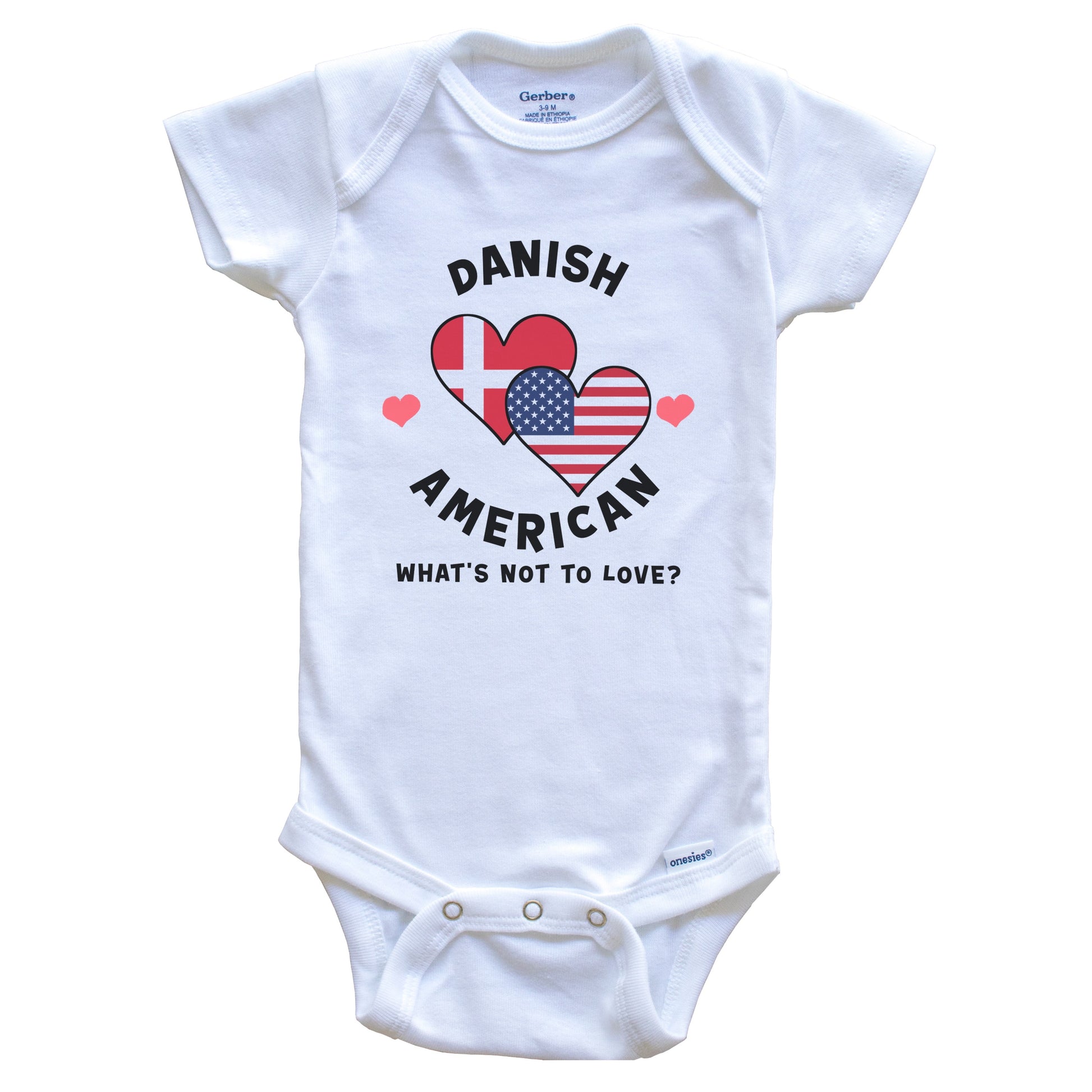 Danish American What's Not To Love Heart Flags Baby Bodysuit