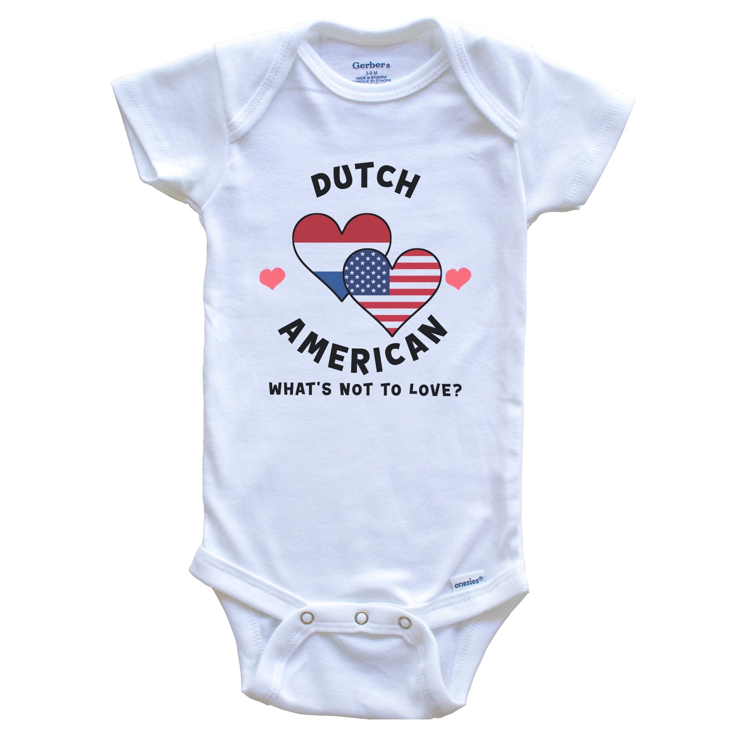 Dutch American What's Not To Love Heart Flags Baby Bodysuit