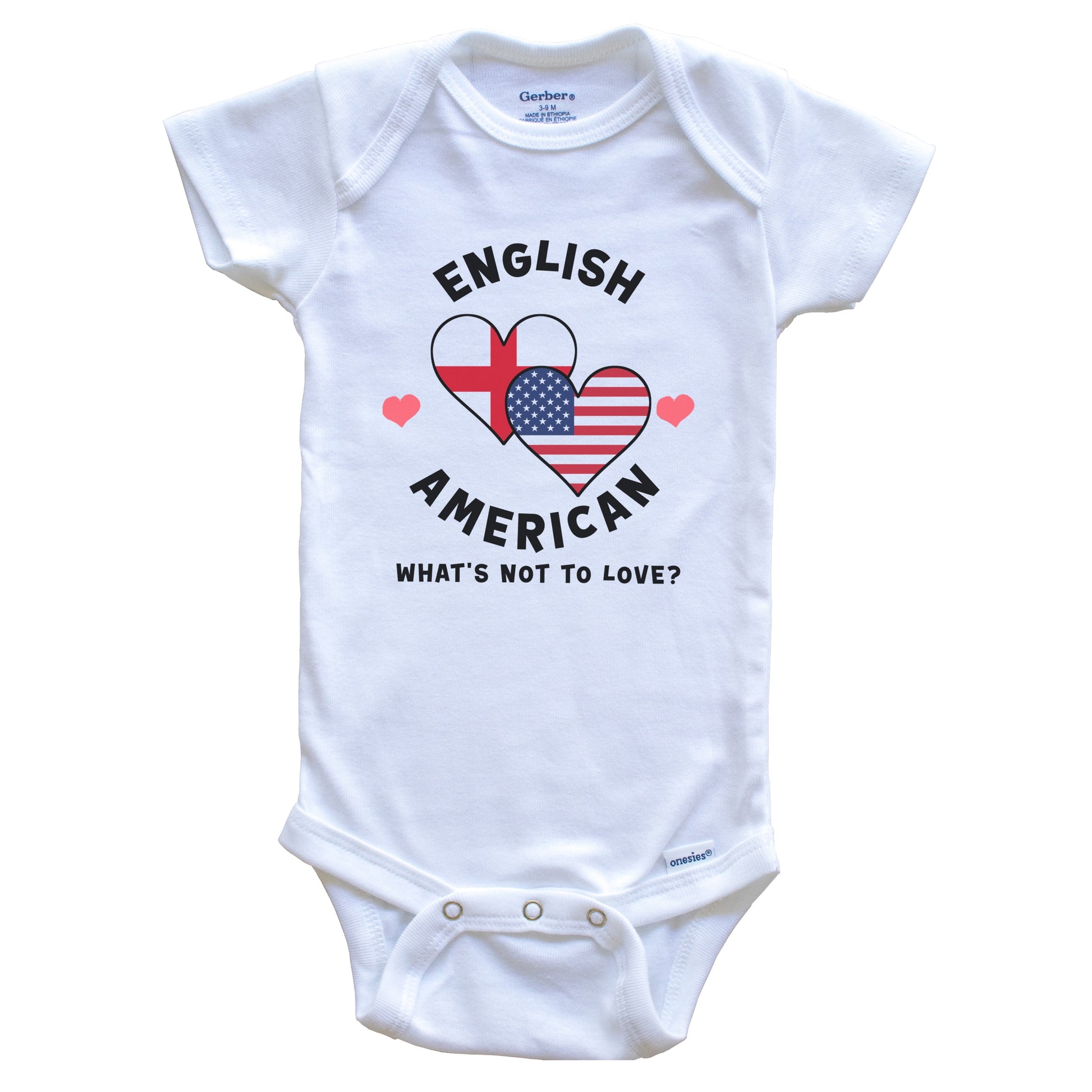 English American What's Not To Love Heart Flags Baby Bodysuit