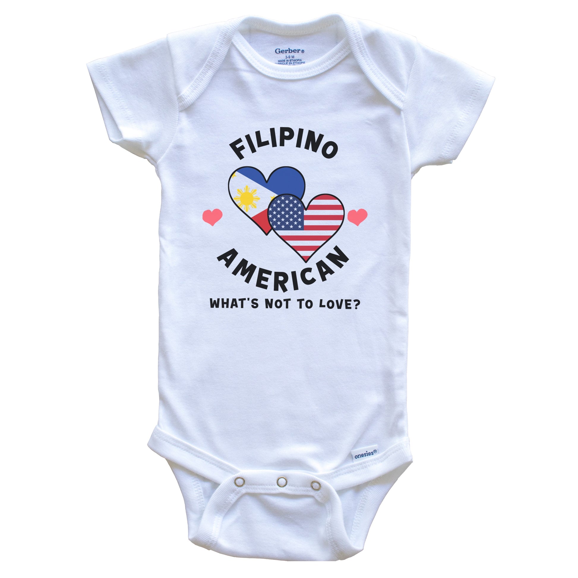 Filipino American What's Not To Love Heart Flags Baby Bodysuit