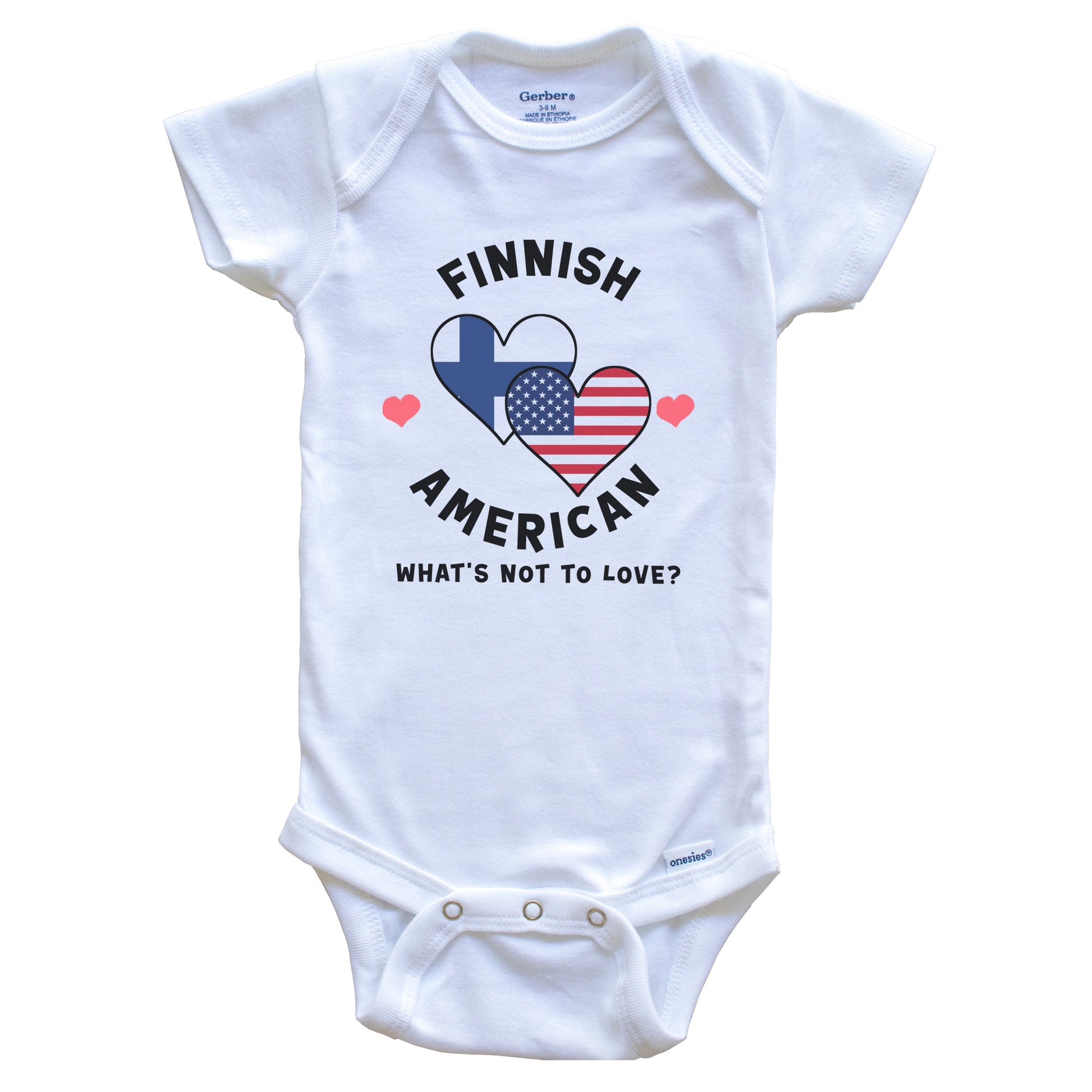 Finnish American What's Not To Love Heart Flags Baby Bodysuit