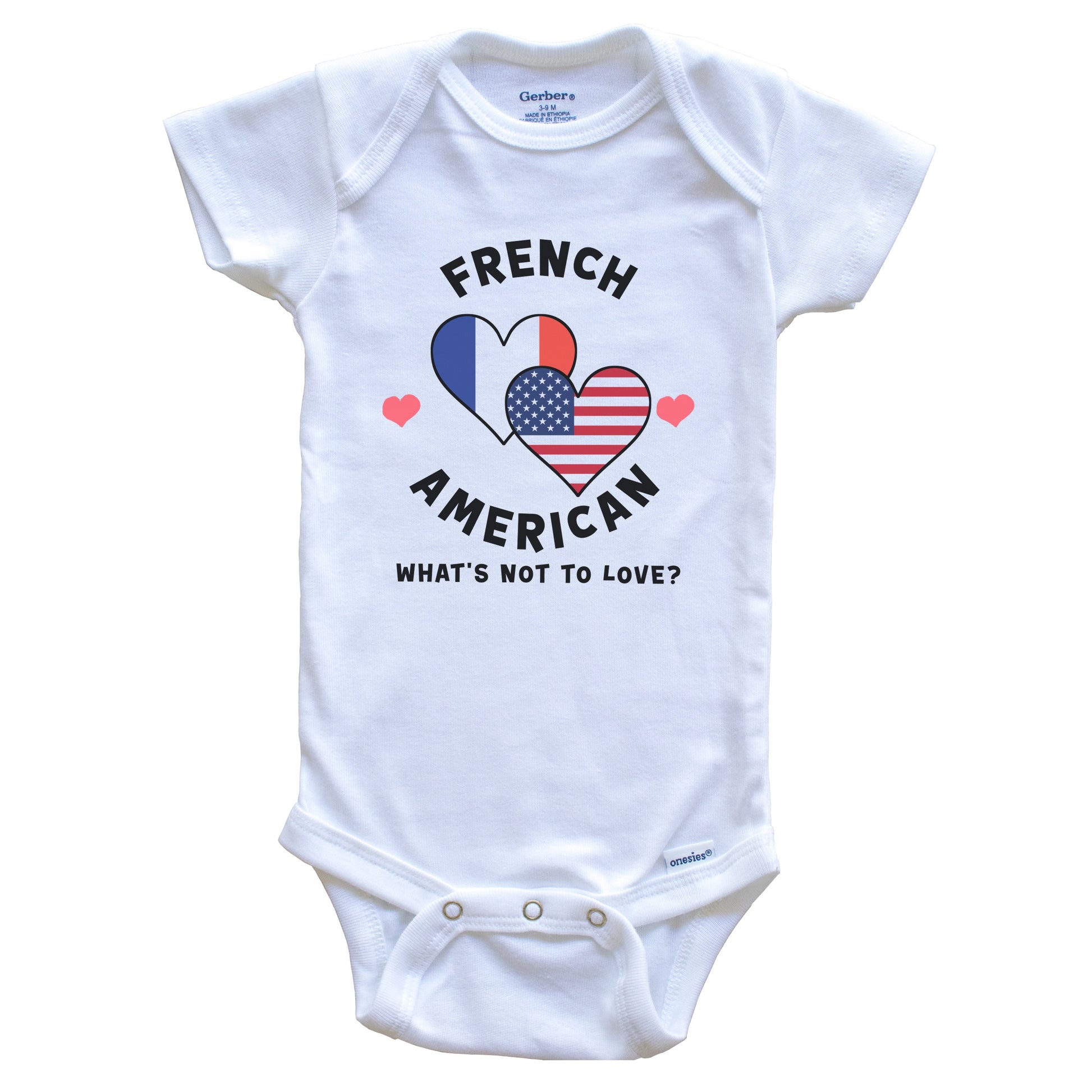 French American What's Not To Love Heart Flags Baby Bodysuit