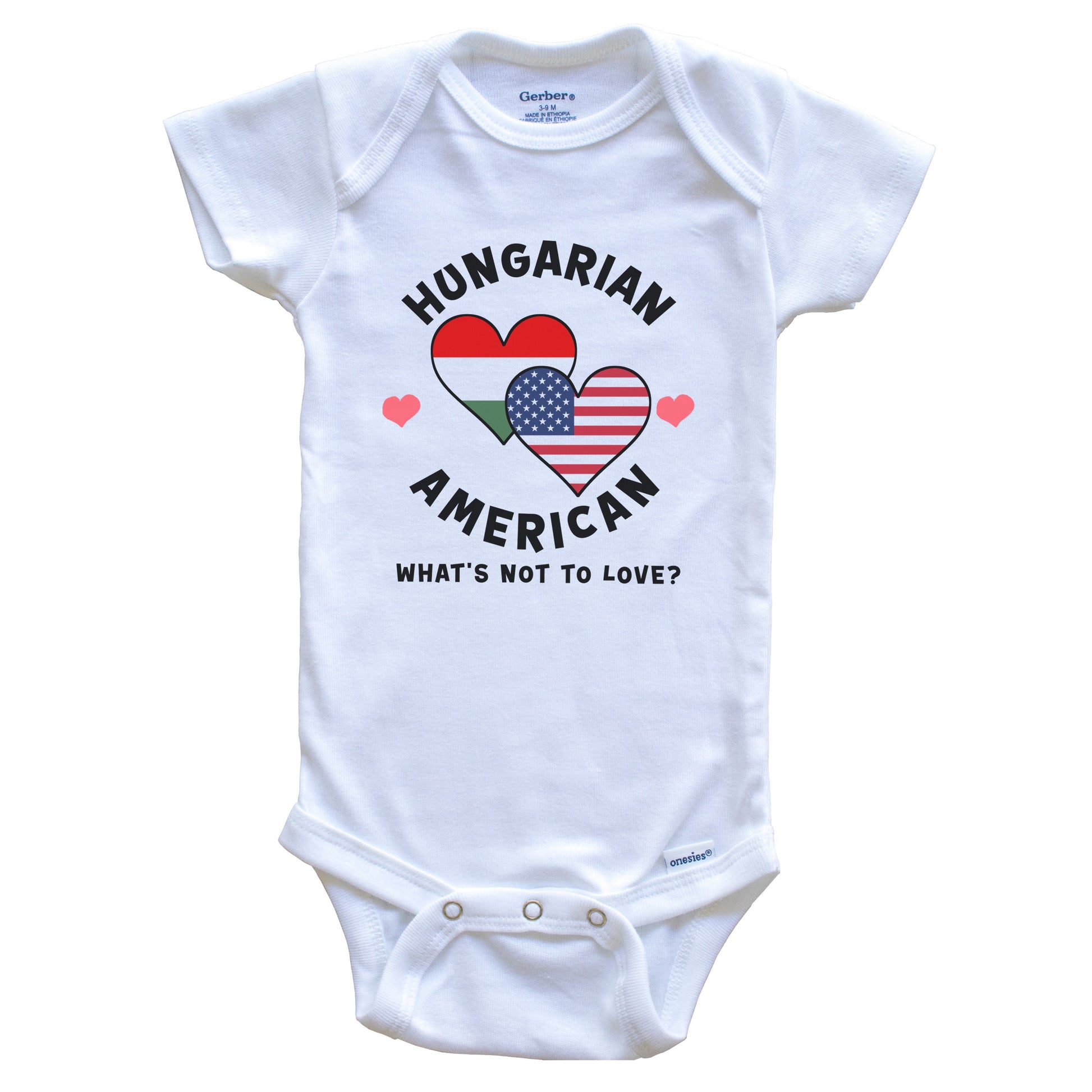 Hungarian American What's Not To Love Heart Flags Baby Bodysuit