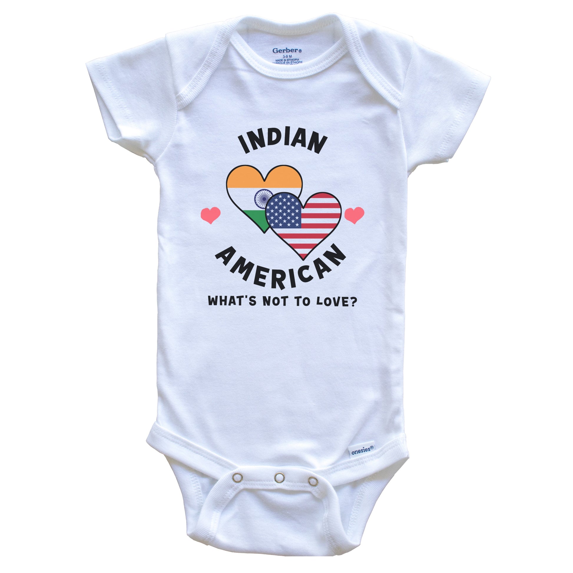 Indian American What's Not To Love Heart Flags Baby Bodysuit