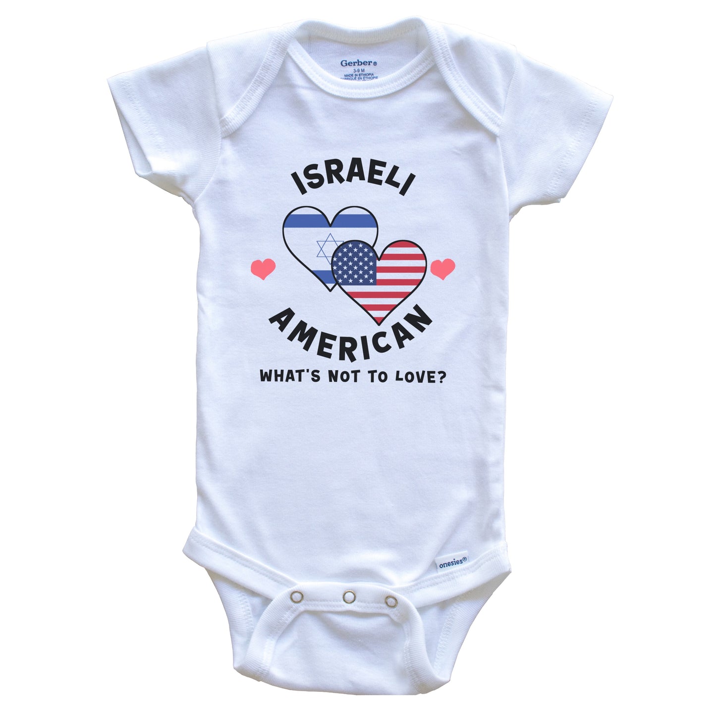 Israeli American What's Not To Love Heart Flags Baby Bodysuit