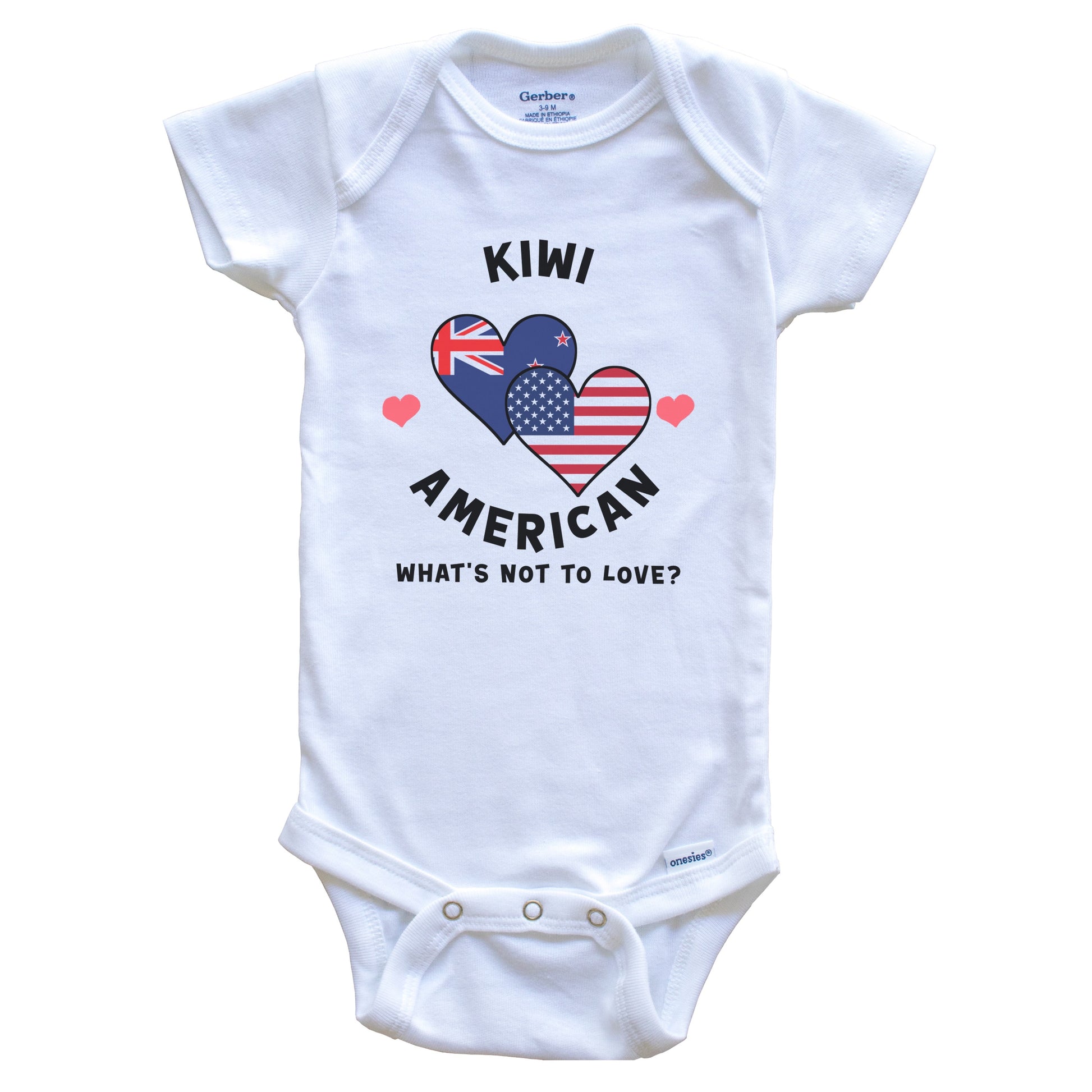 Kiwi American What's Not To Love Heart Flags Baby Bodysuit