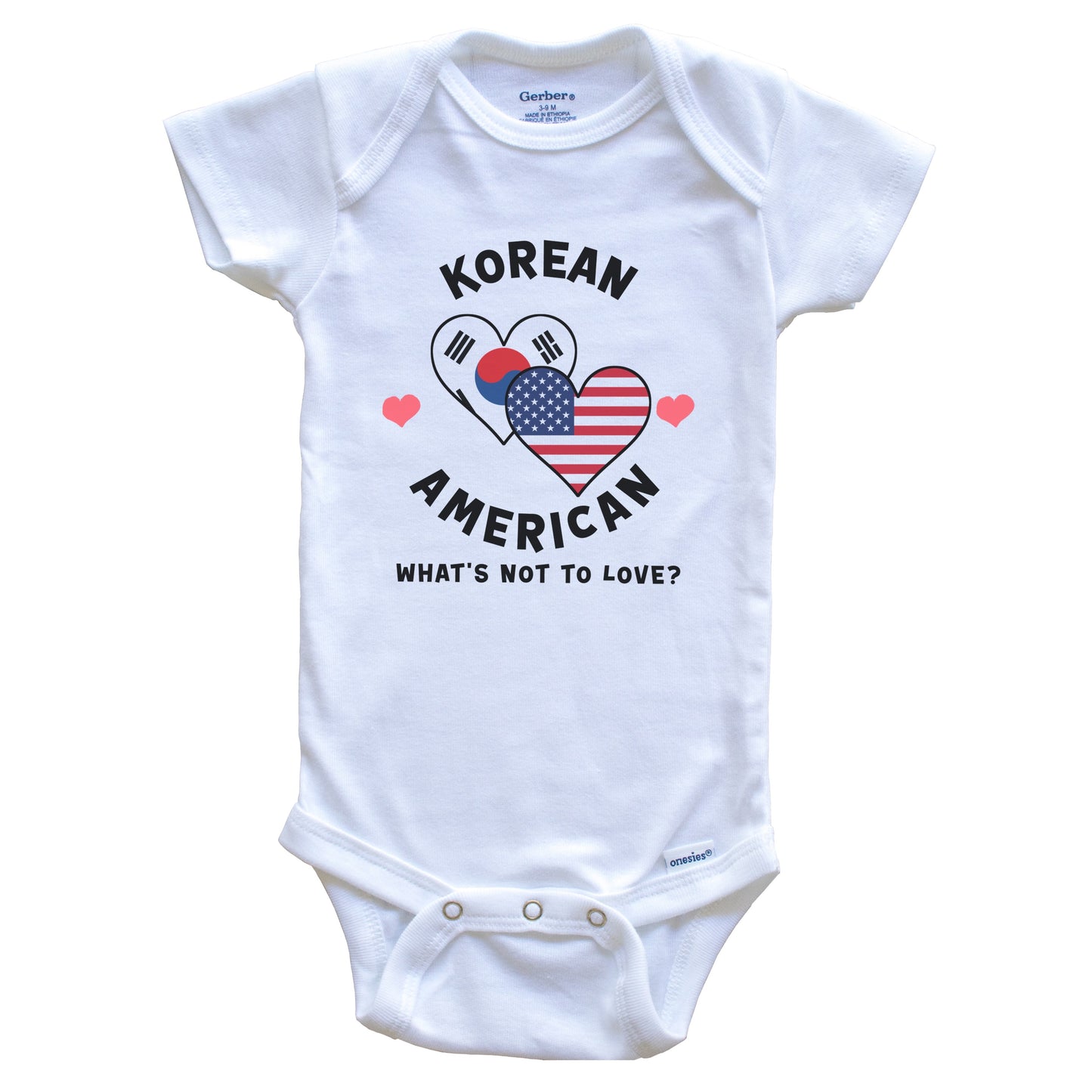 Korean American What's Not To Love Heart Flags Baby Bodysuit