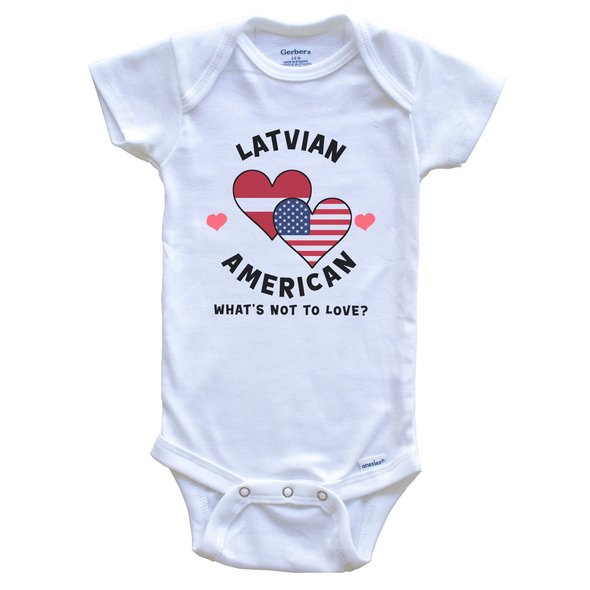 Latvian American What's Not To Love Heart Flags Baby Bodysuit