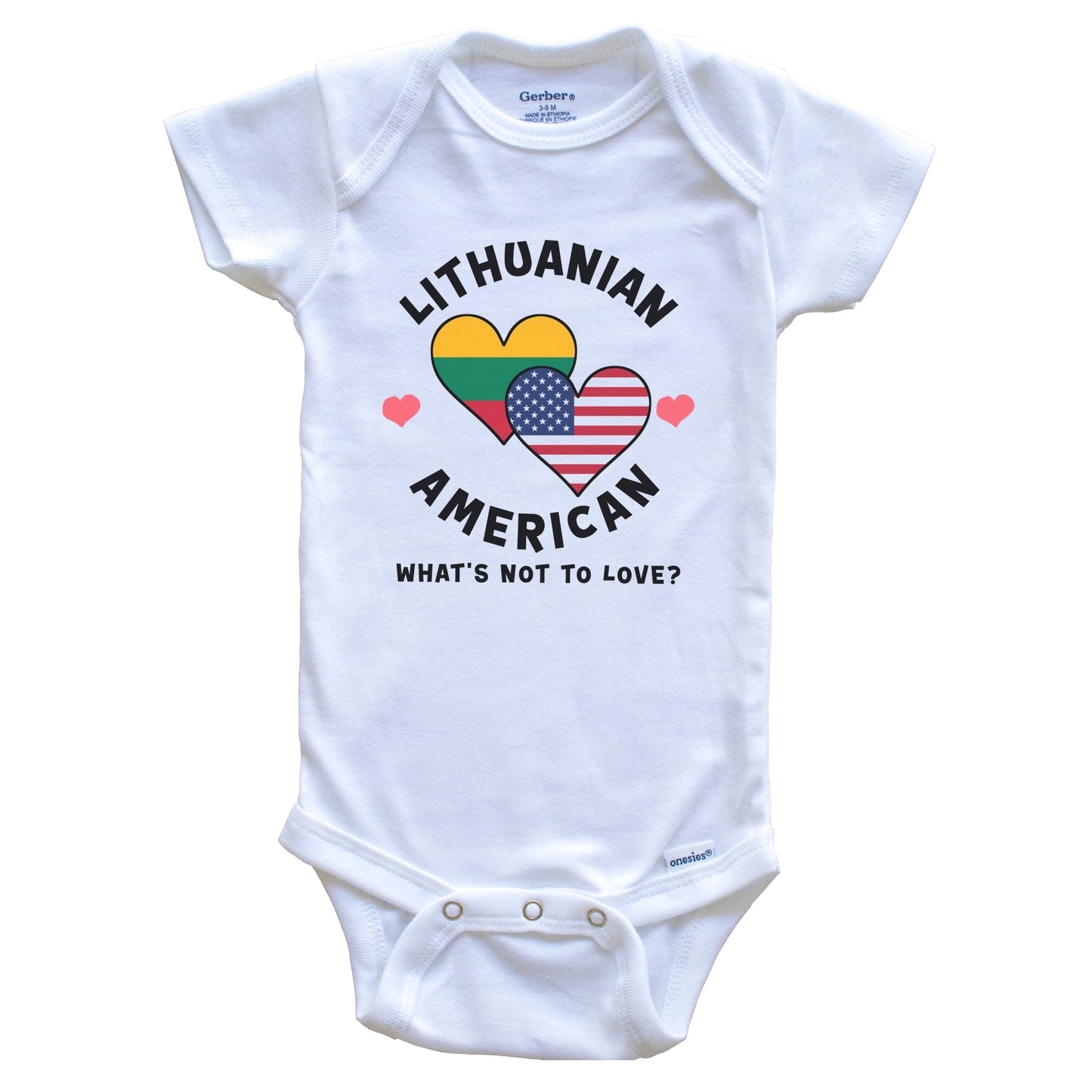 Lithuanian American What's Not To Love Heart Flags Baby Bodysuit