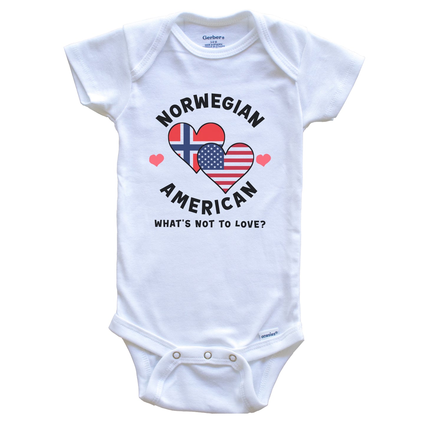 Norwegian American What's Not To Love Heart Flags Baby Bodysuit