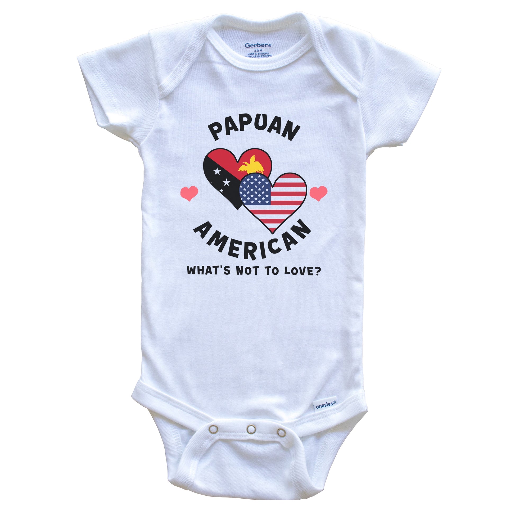 Papuan American What's Not To Love Heart Flags Baby Bodysuit