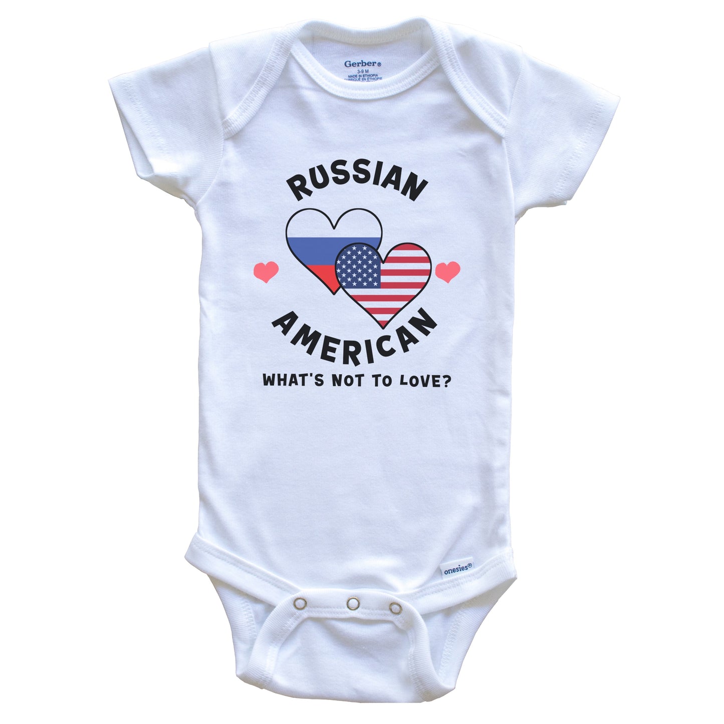 Russian American What's Not To Love Heart Flags Baby Bodysuit