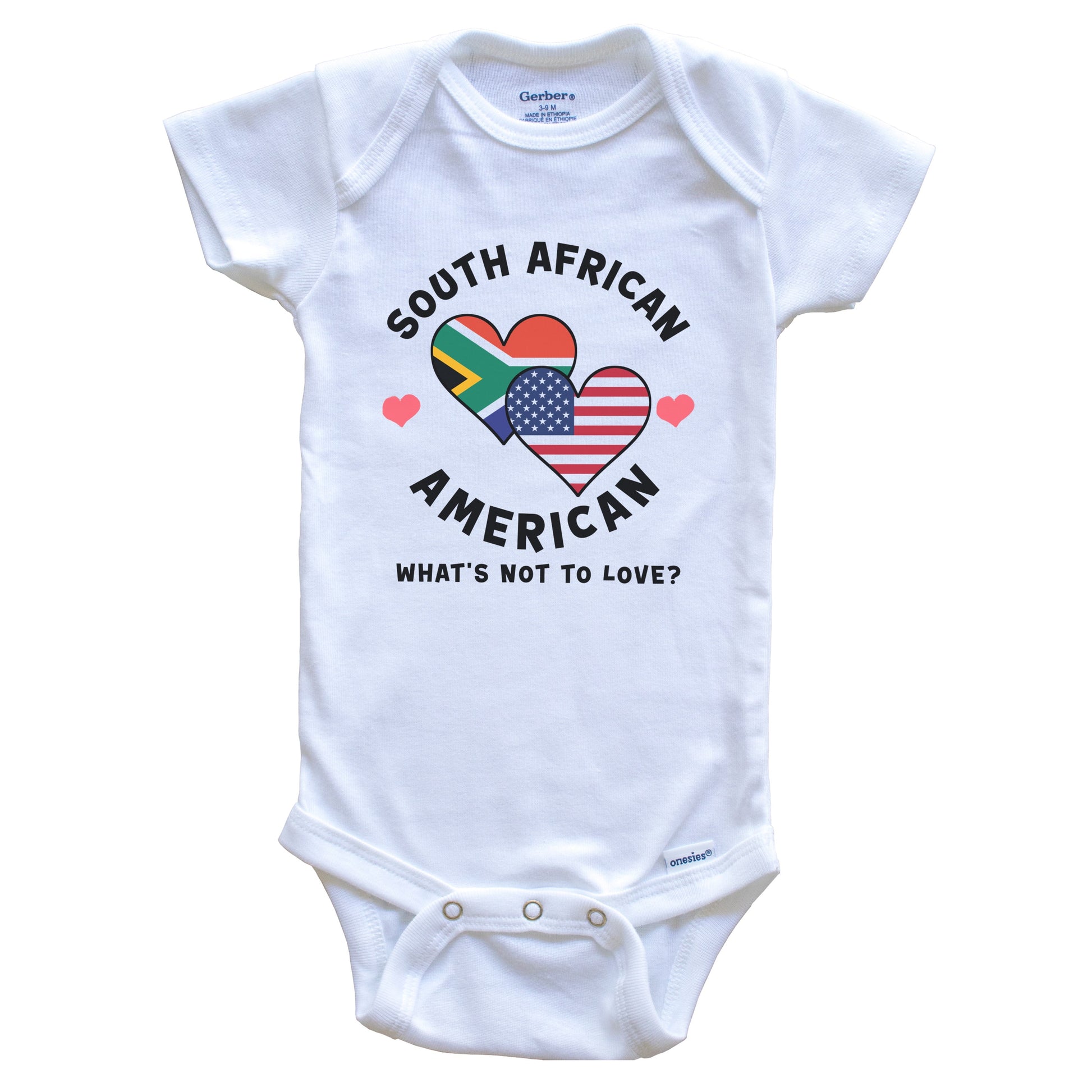 South African American What's Not To Love Heart Flags Baby Bodysuit