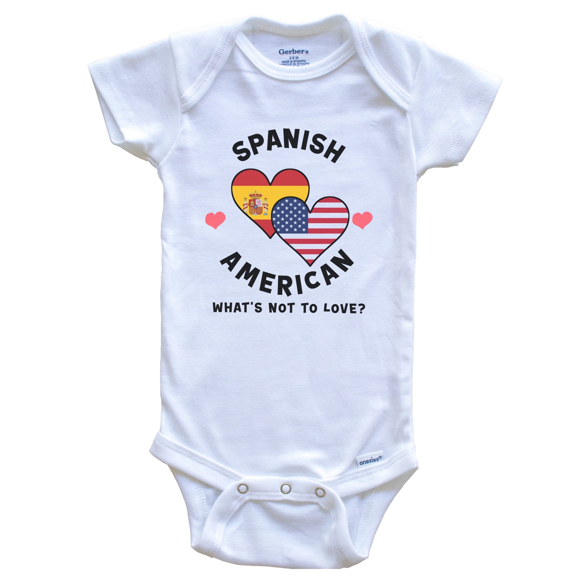 Spanish American What's Not To Love Heart Flags Baby Bodysuit