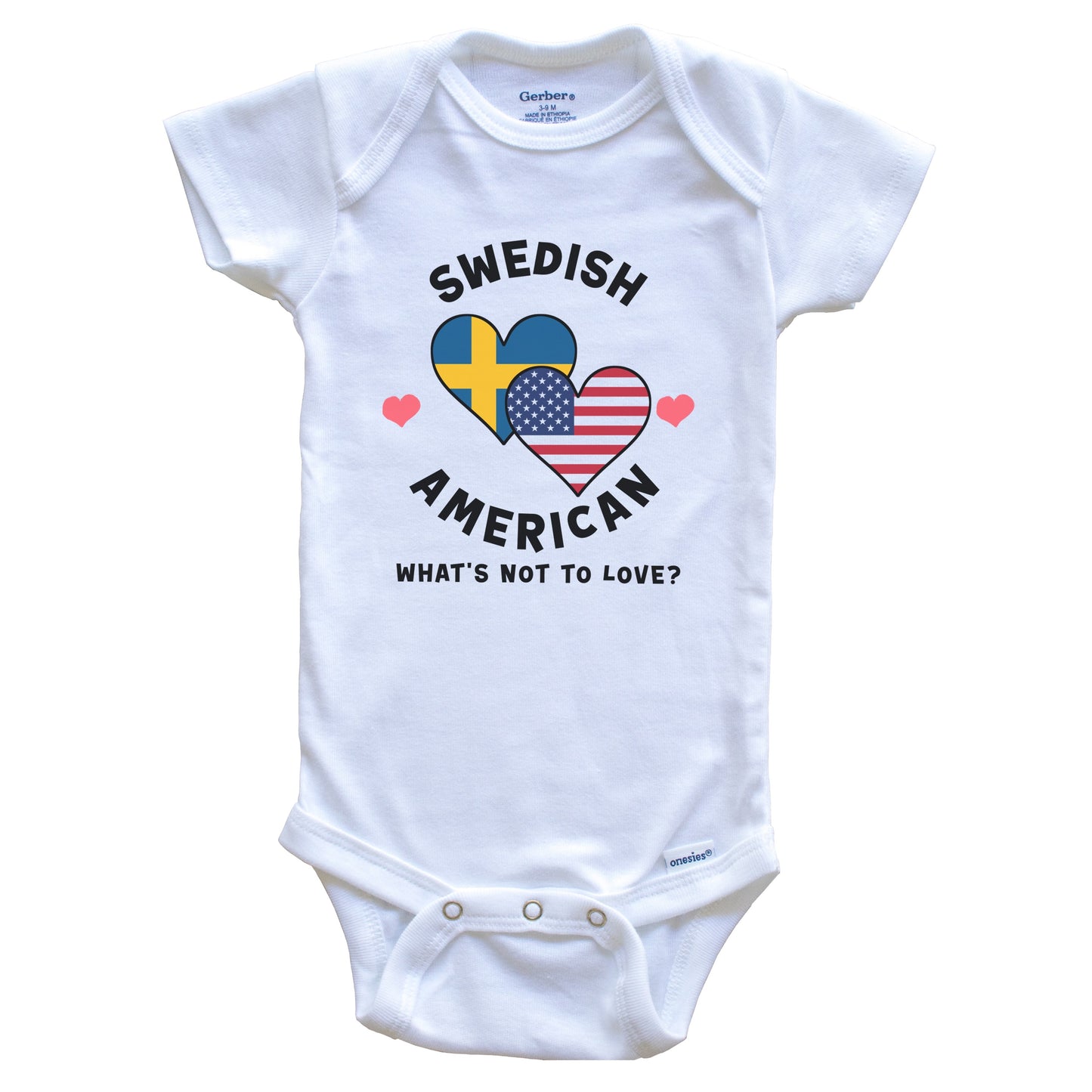 Swedish American What's Not To Love Heart Flags Baby Bodysuit