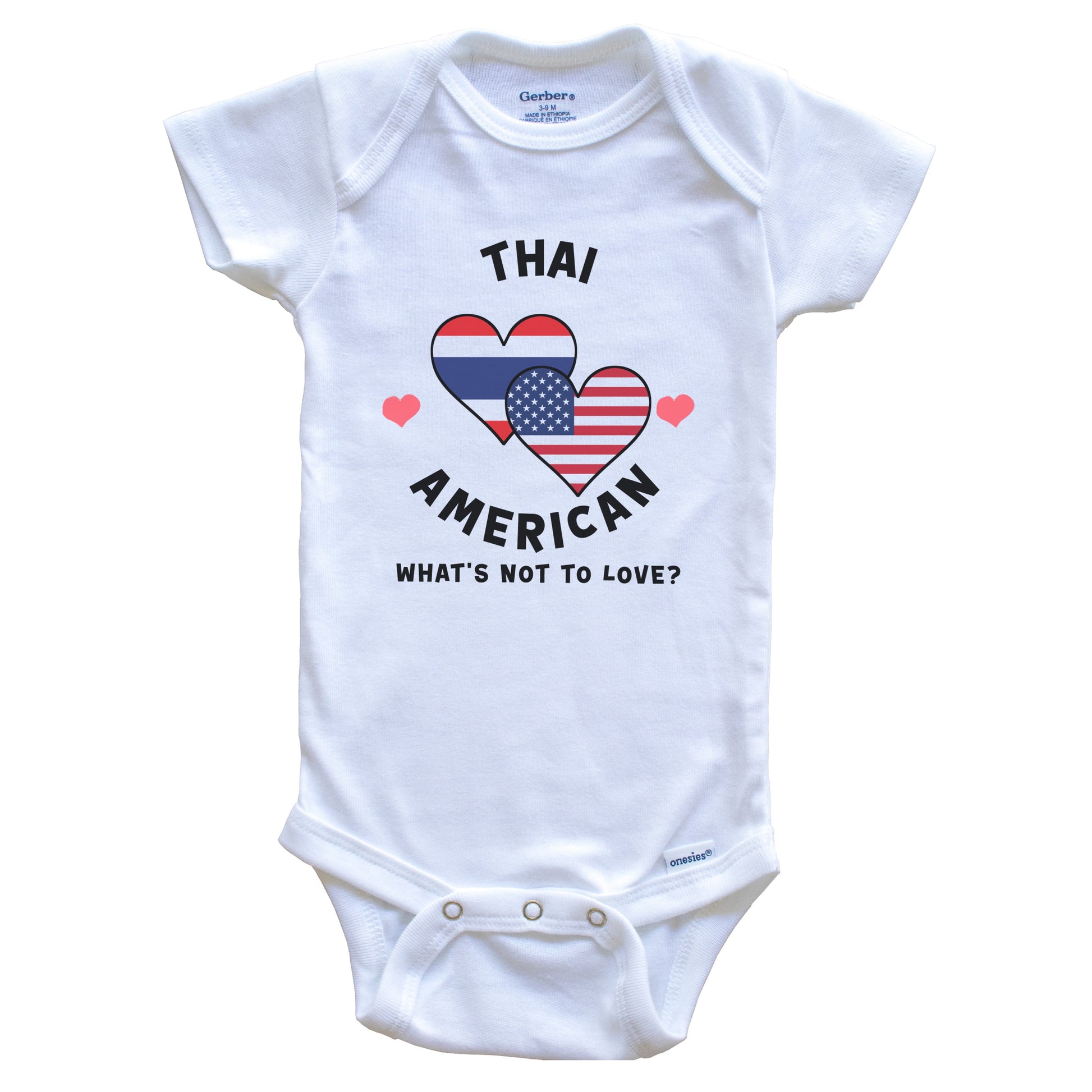 Thai American What's Not To Love Heart Flags Baby Bodysuit