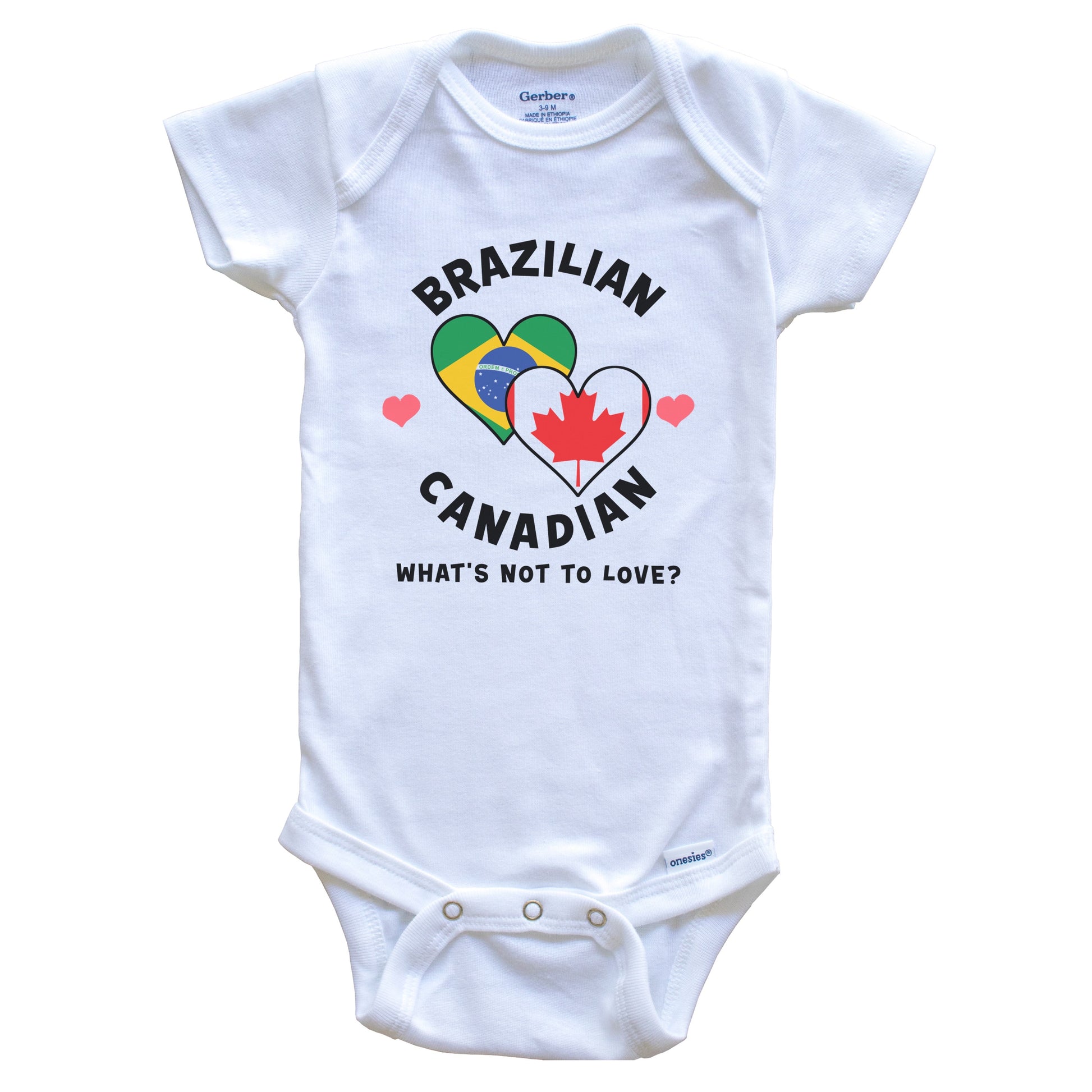 Brazilian Canadian What's Not To Love Heart Flags Baby Bodysuit