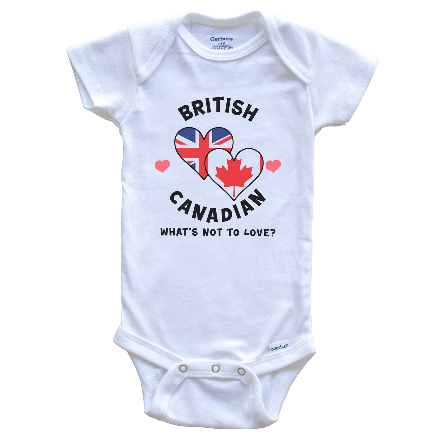 British Canadian What's Not To Love Heart Flags Baby Bodysuit