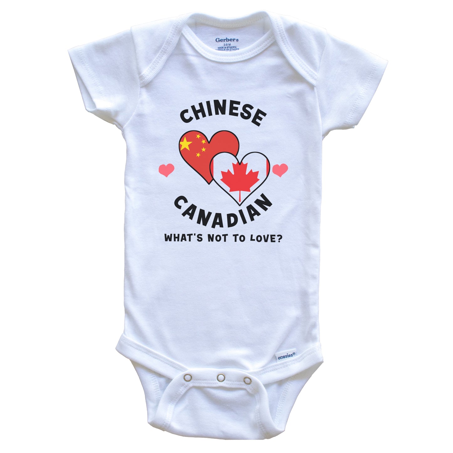 Chinese Canadian What's Not To Love Heart Flags Baby Bodysuit