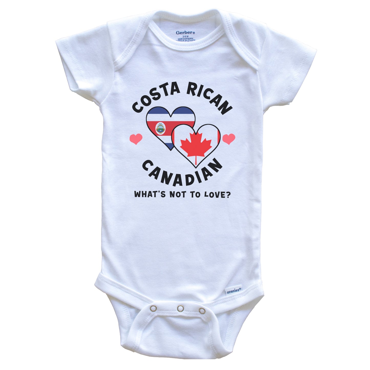 Costa Rican Canadian What's Not To Love Heart Flags Baby Bodysuit