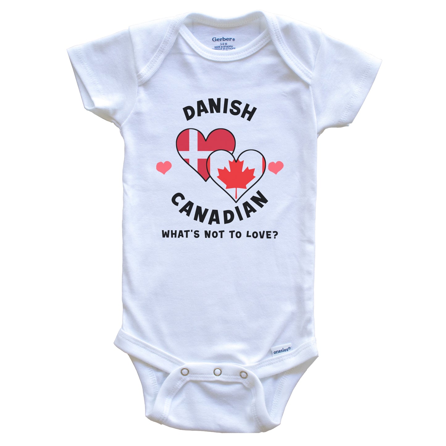 Danish Canadian What's Not To Love Heart Flags Baby Bodysuit