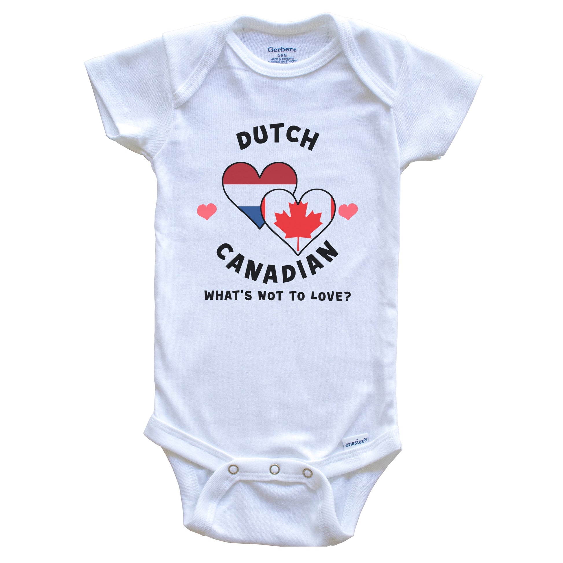 Dutch Canadian What's Not To Love Heart Flags Baby Bodysuit