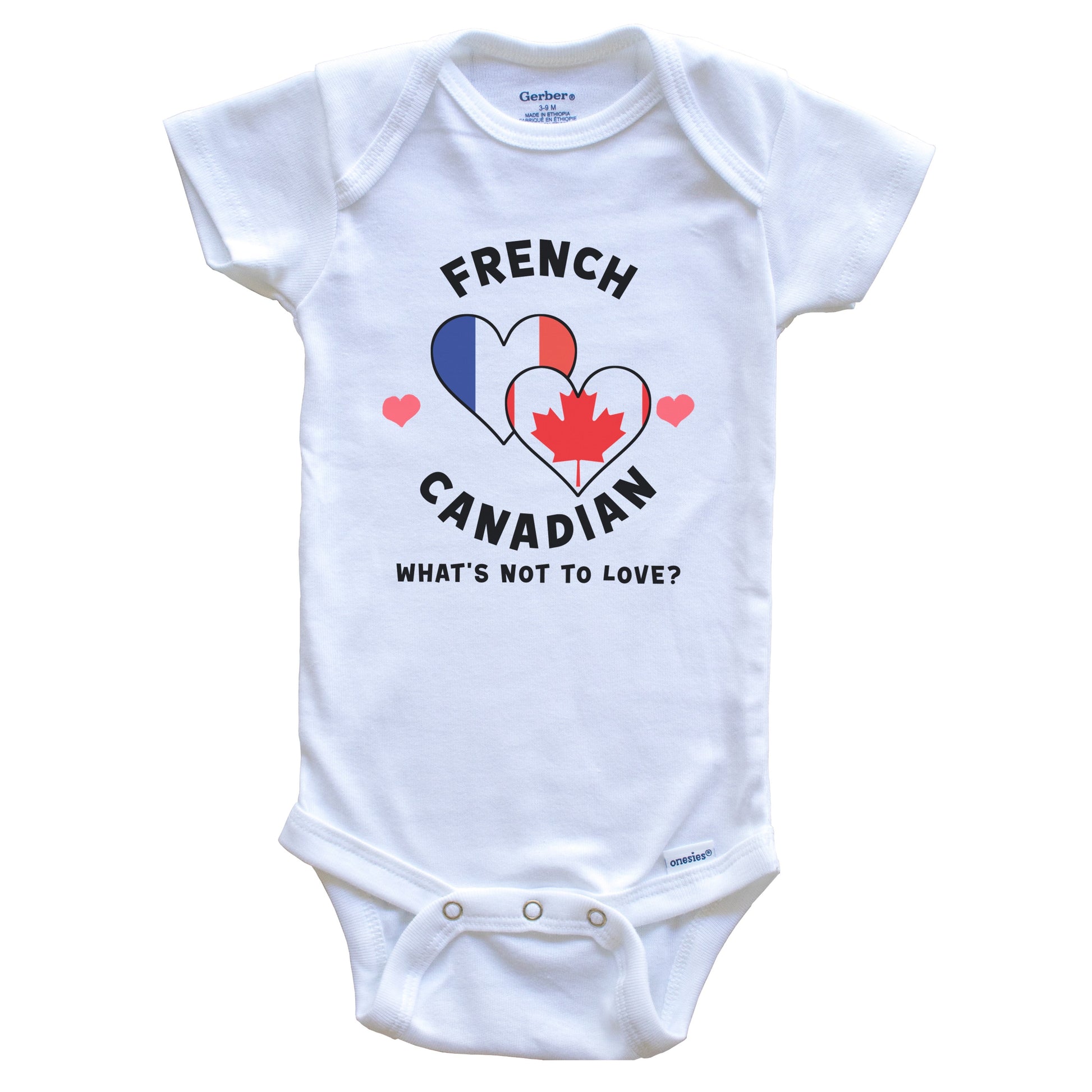 French Canadian What's Not To Love Heart Flags Baby Bodysuit