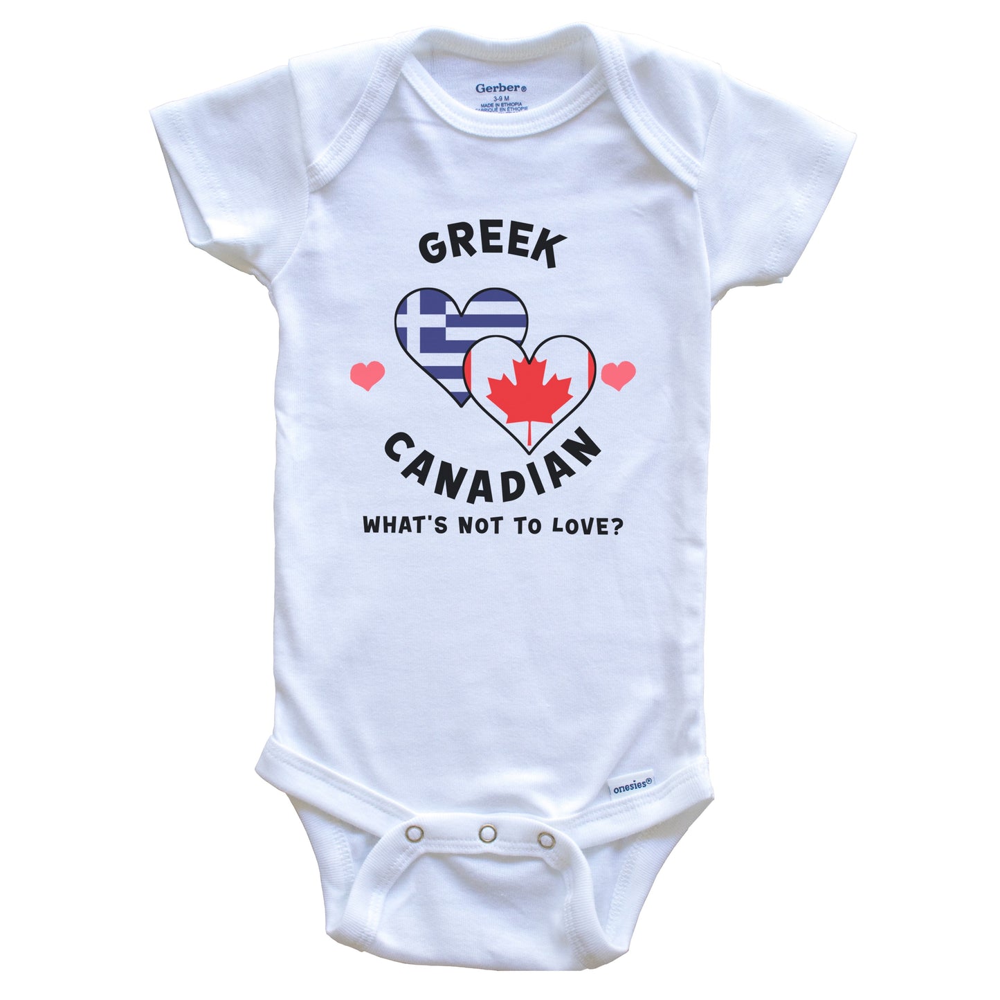 Greek Canadian What's Not To Love Heart Flags Baby Bodysuit