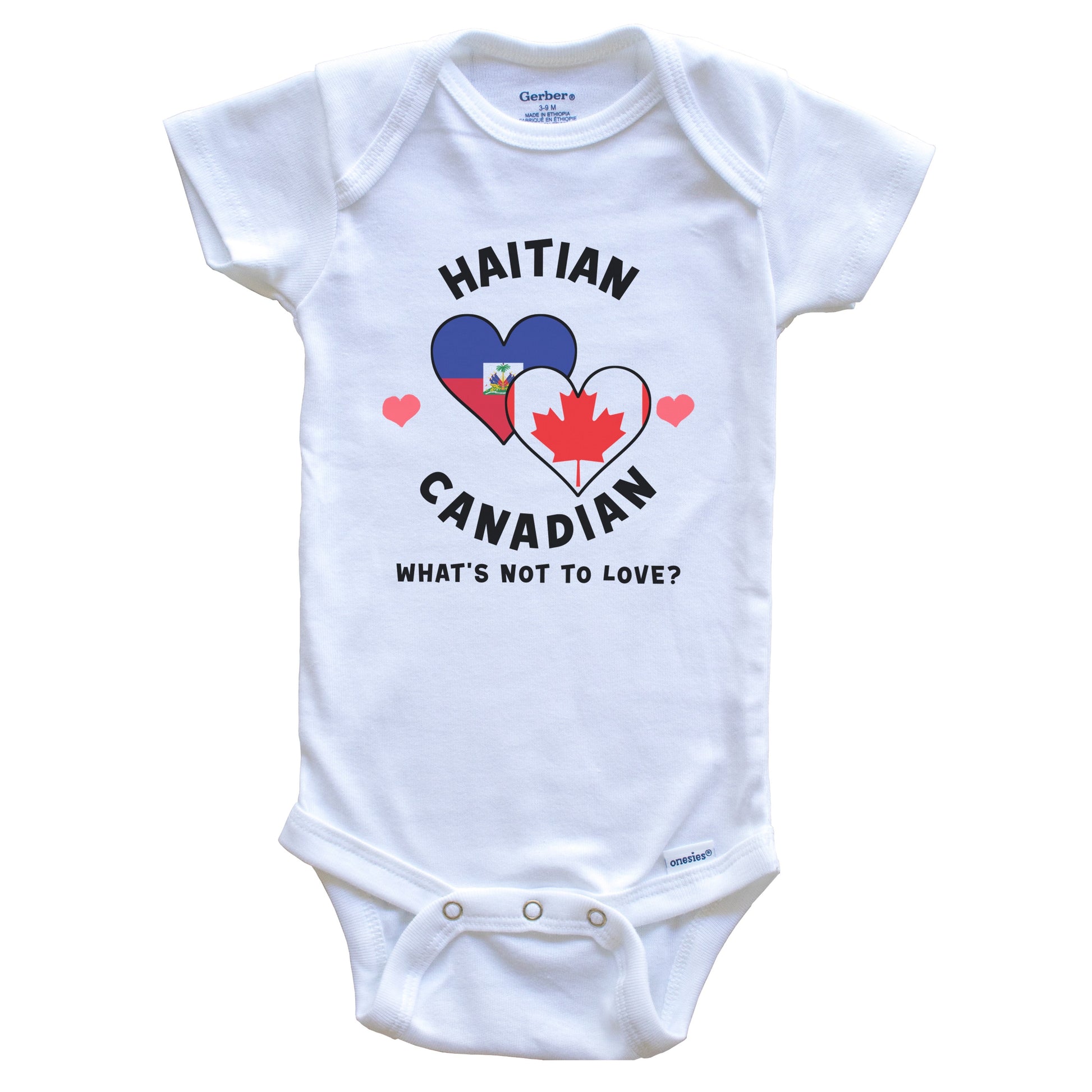 Haitian Canadian What's Not To Love Heart Flags Baby Bodysuit