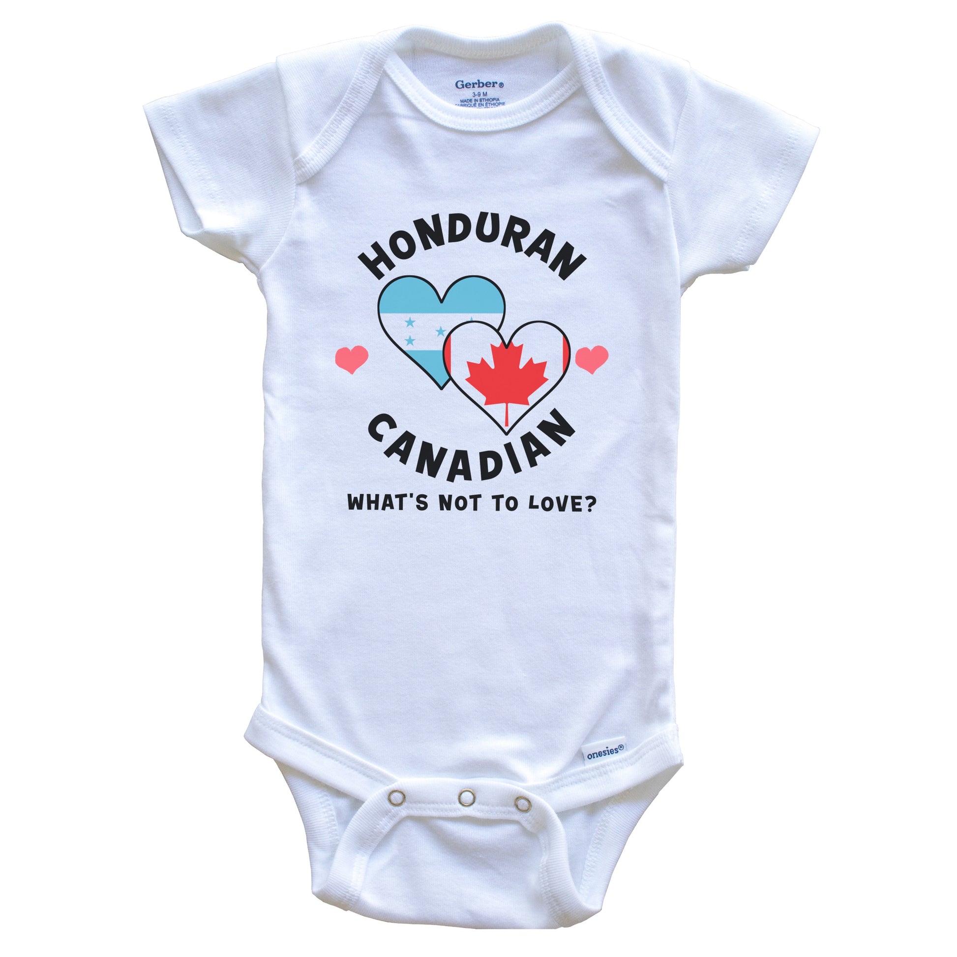 Honduran Canadian What's Not To Love Heart Flags Baby Bodysuit