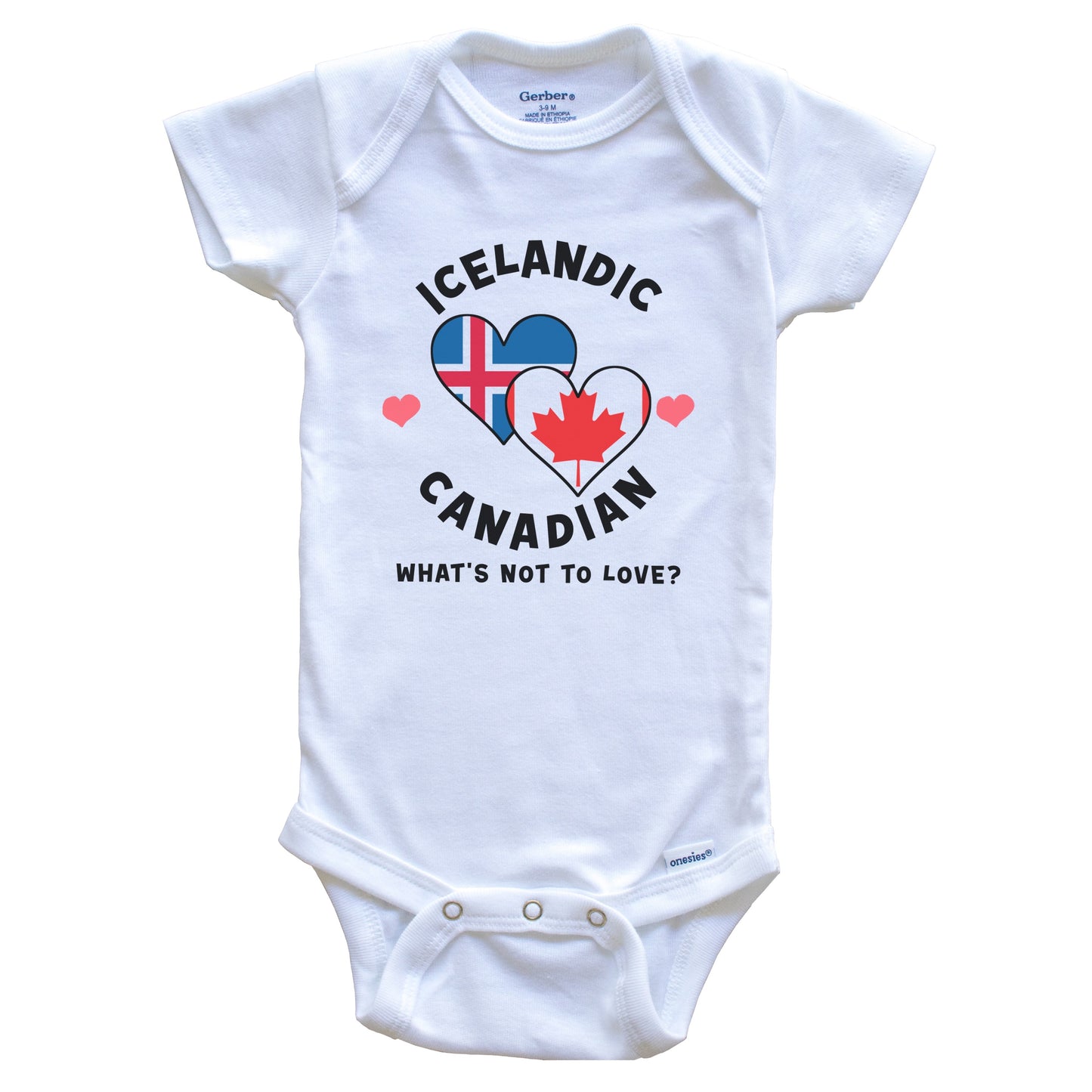 Icelandic Canadian What's Not To Love Heart Flags Baby Bodysuit