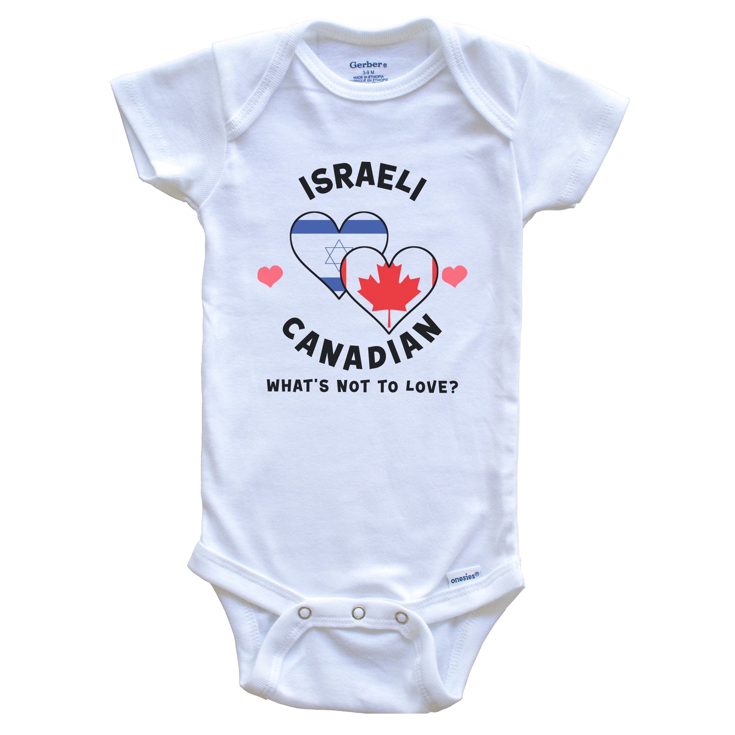 Israeli Canadian What's Not To Love Heart Flags Baby Bodysuit