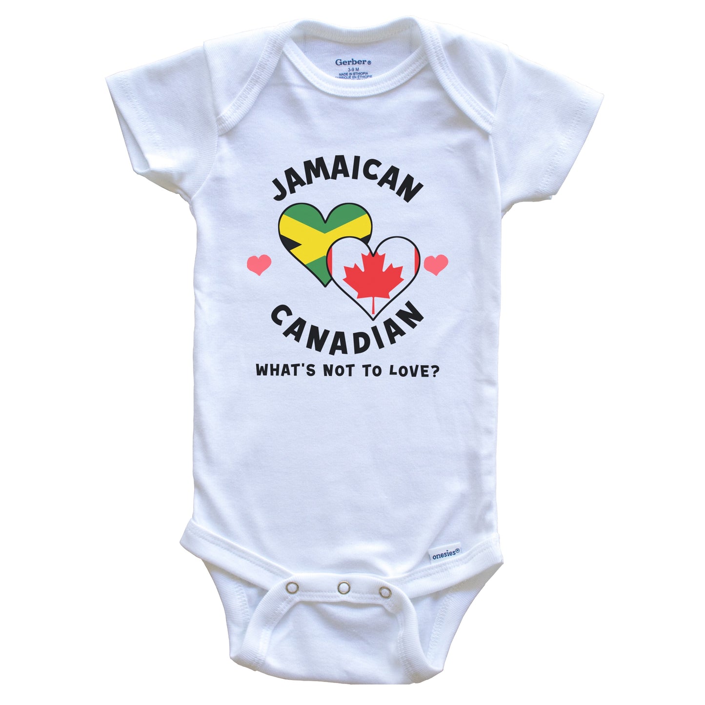 Jamaican Canadian What's Not To Love Heart Flags Baby Bodysuit