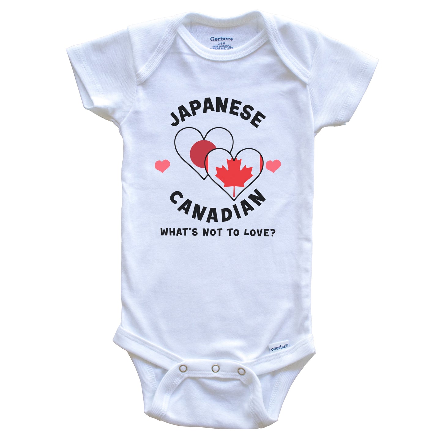 Japanese Canadian What's Not To Love Heart Flags Baby Bodysuit