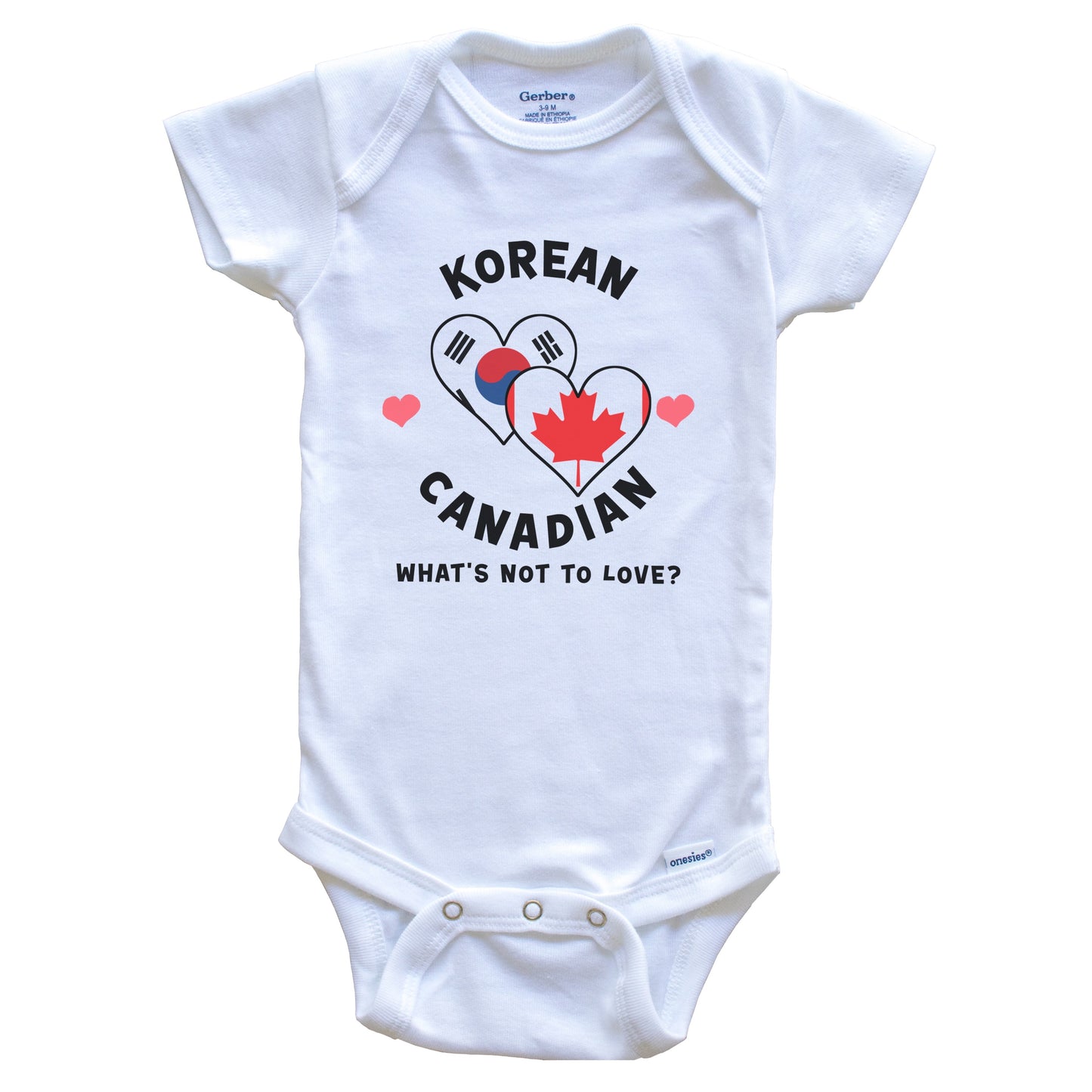 Korean Canadian What's Not To Love Heart Flags Baby Bodysuit