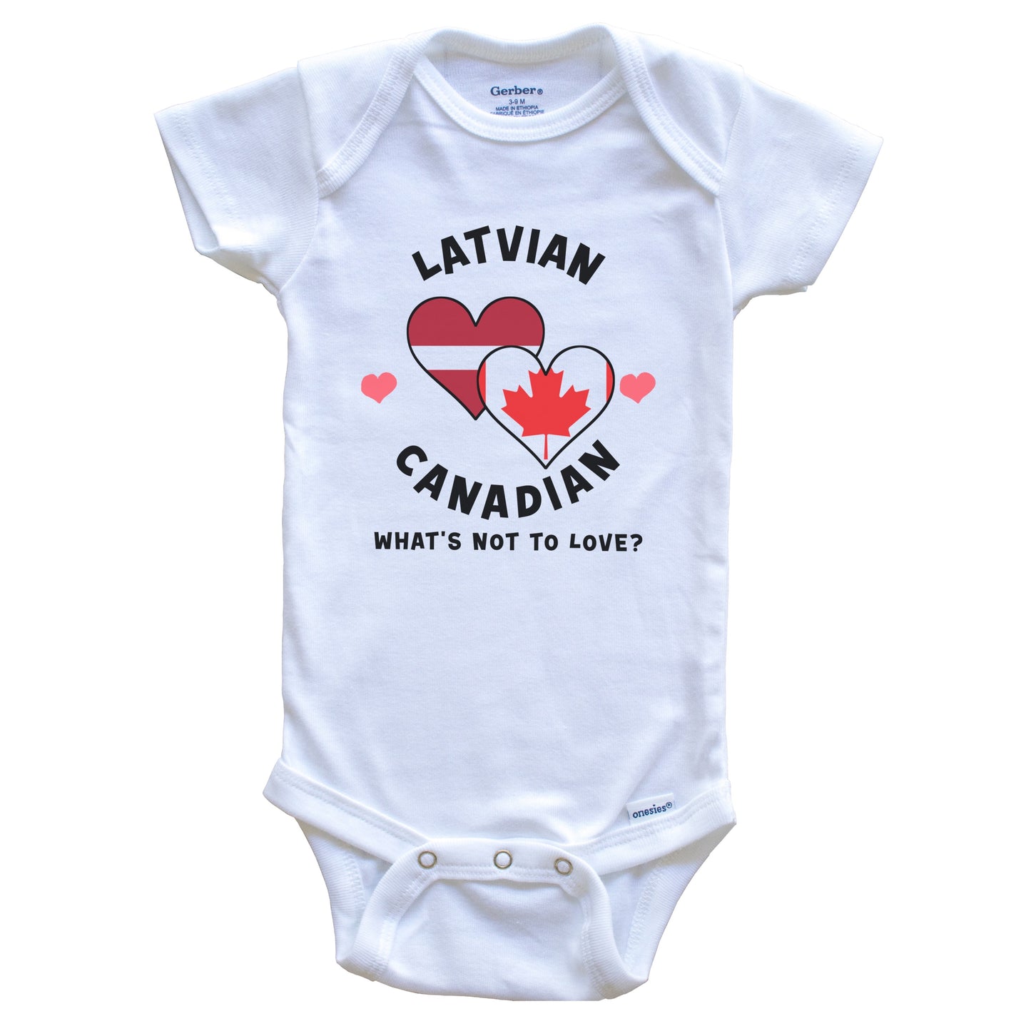 Latvian Canadian What's Not To Love Heart Flags Baby Bodysuit