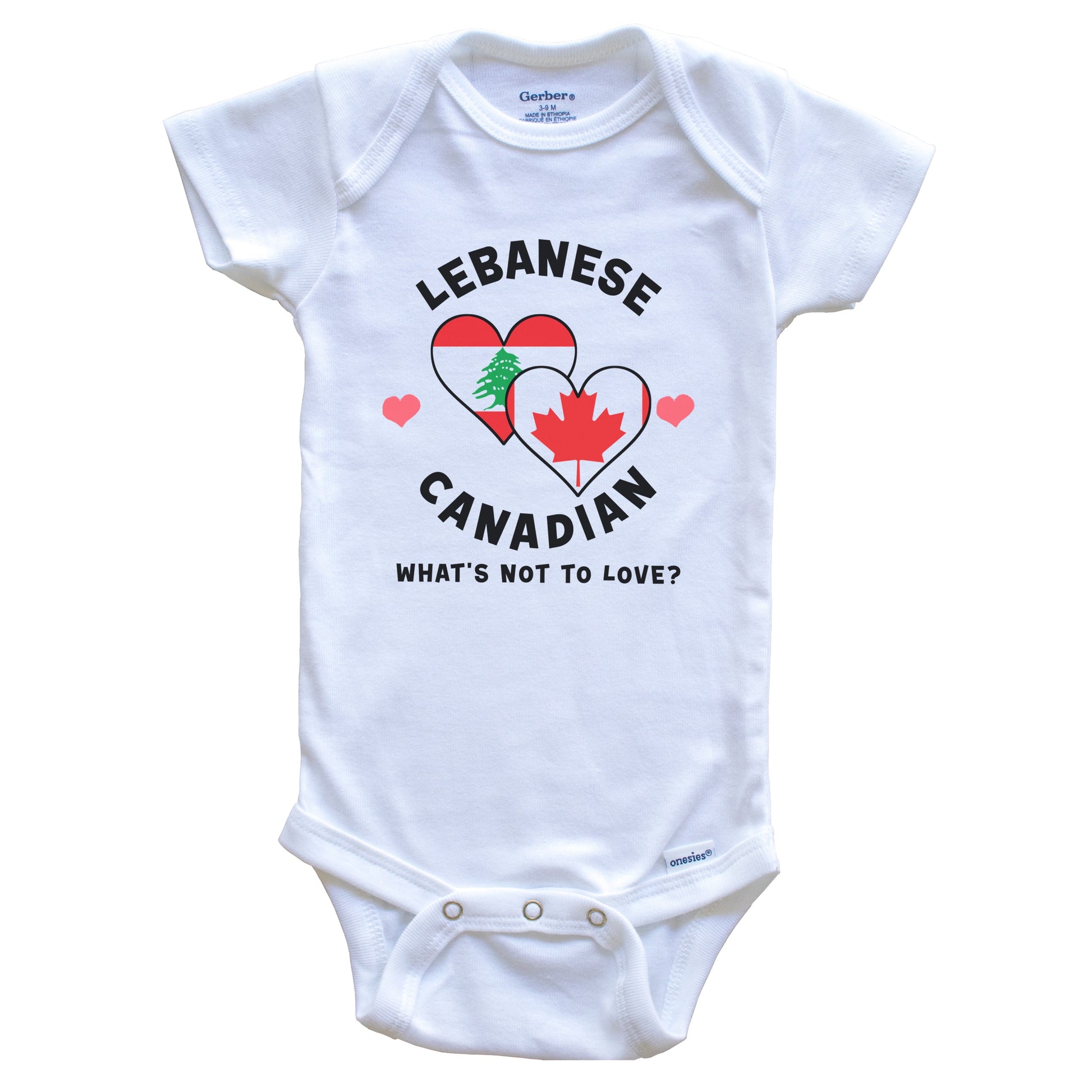 Lebanese Canadian What's Not To Love Heart Flags Baby Bodysuit