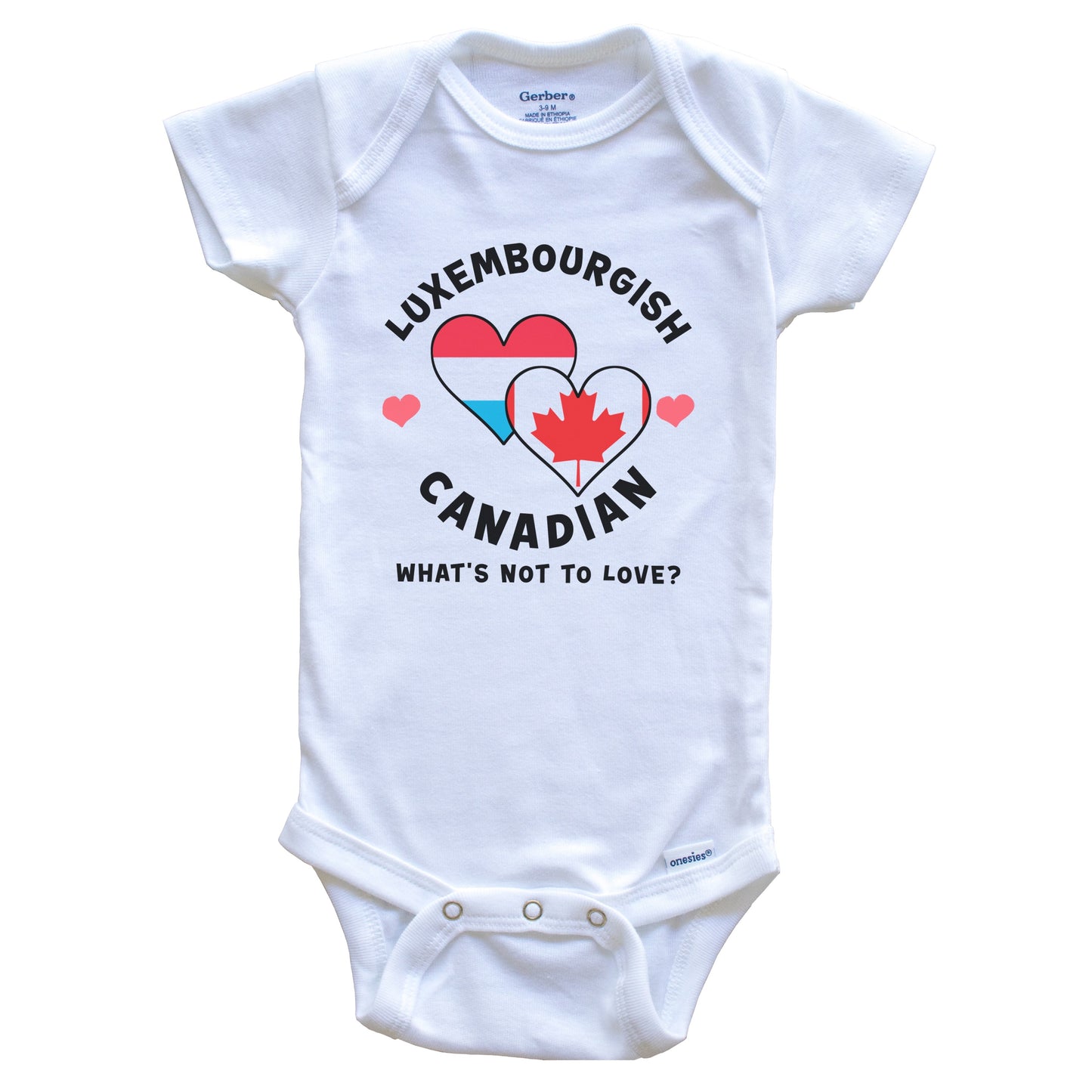 Luxembourgish Canadian What's Not To Love Heart Flags Baby Bodysuit