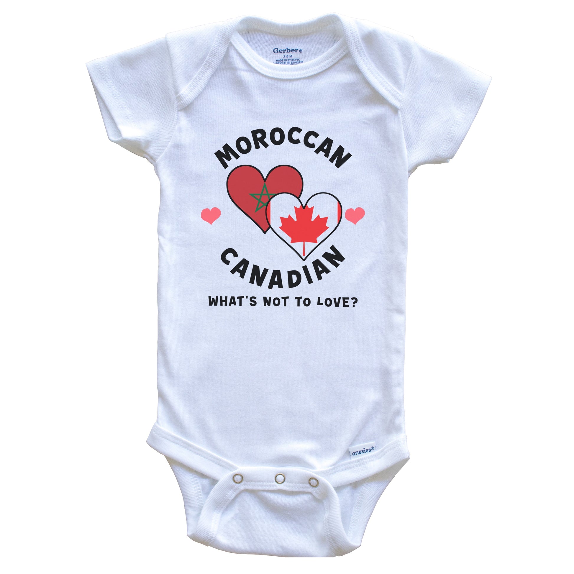 Moroccan Canadian What's Not To Love Heart Flags Baby Bodysuit