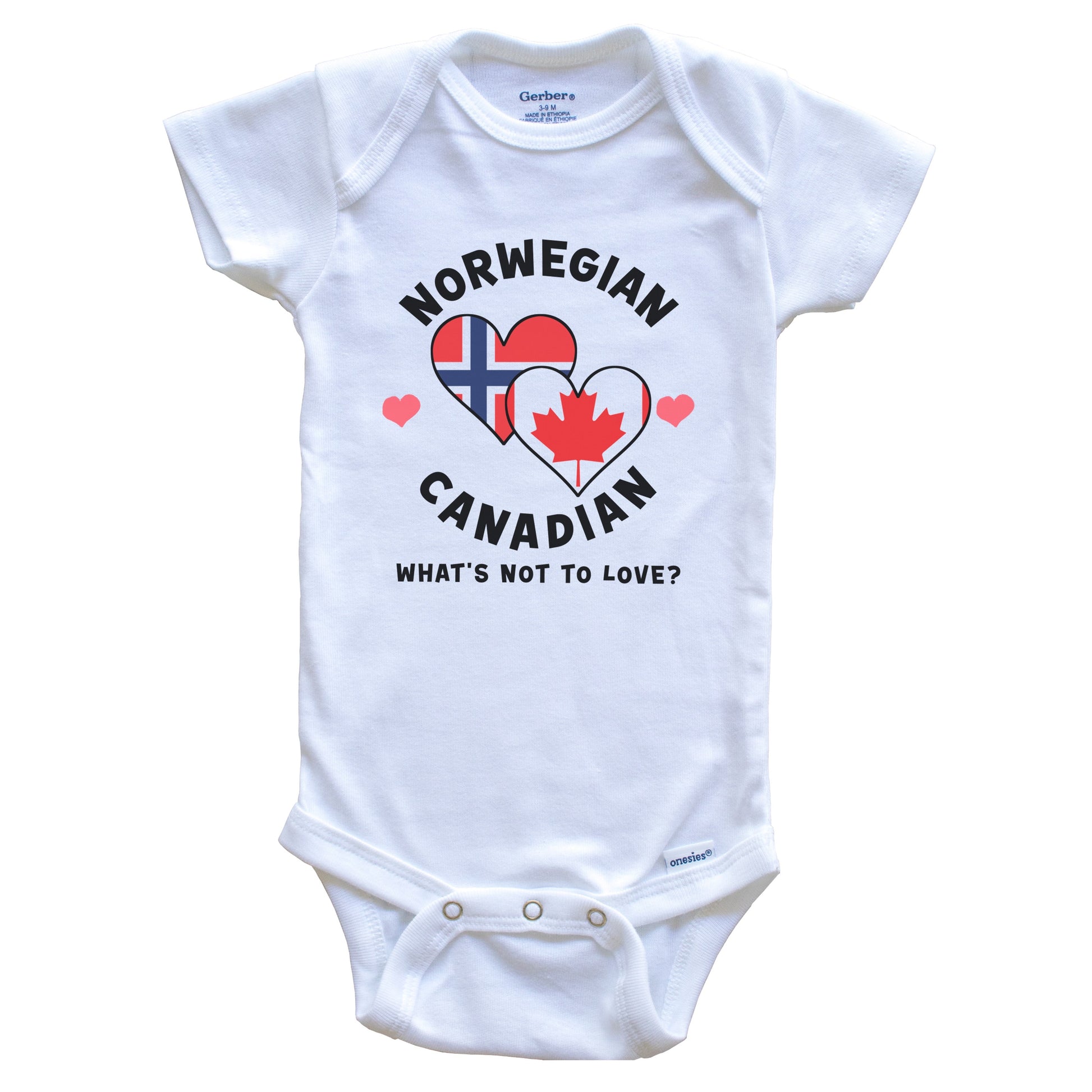 Norwegian Canadian What's Not To Love Heart Flags Baby Bodysuit