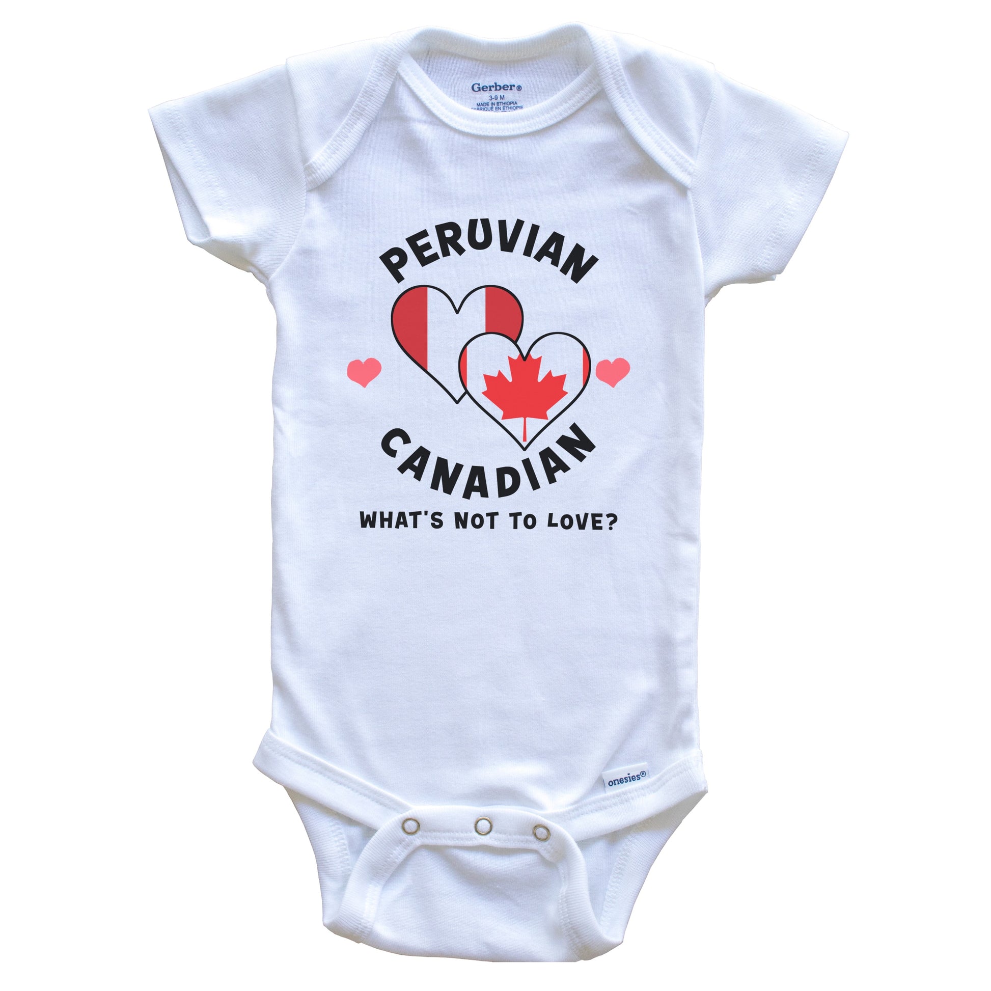 Peruvian Canadian What's Not To Love Heart Flags Baby Bodysuit