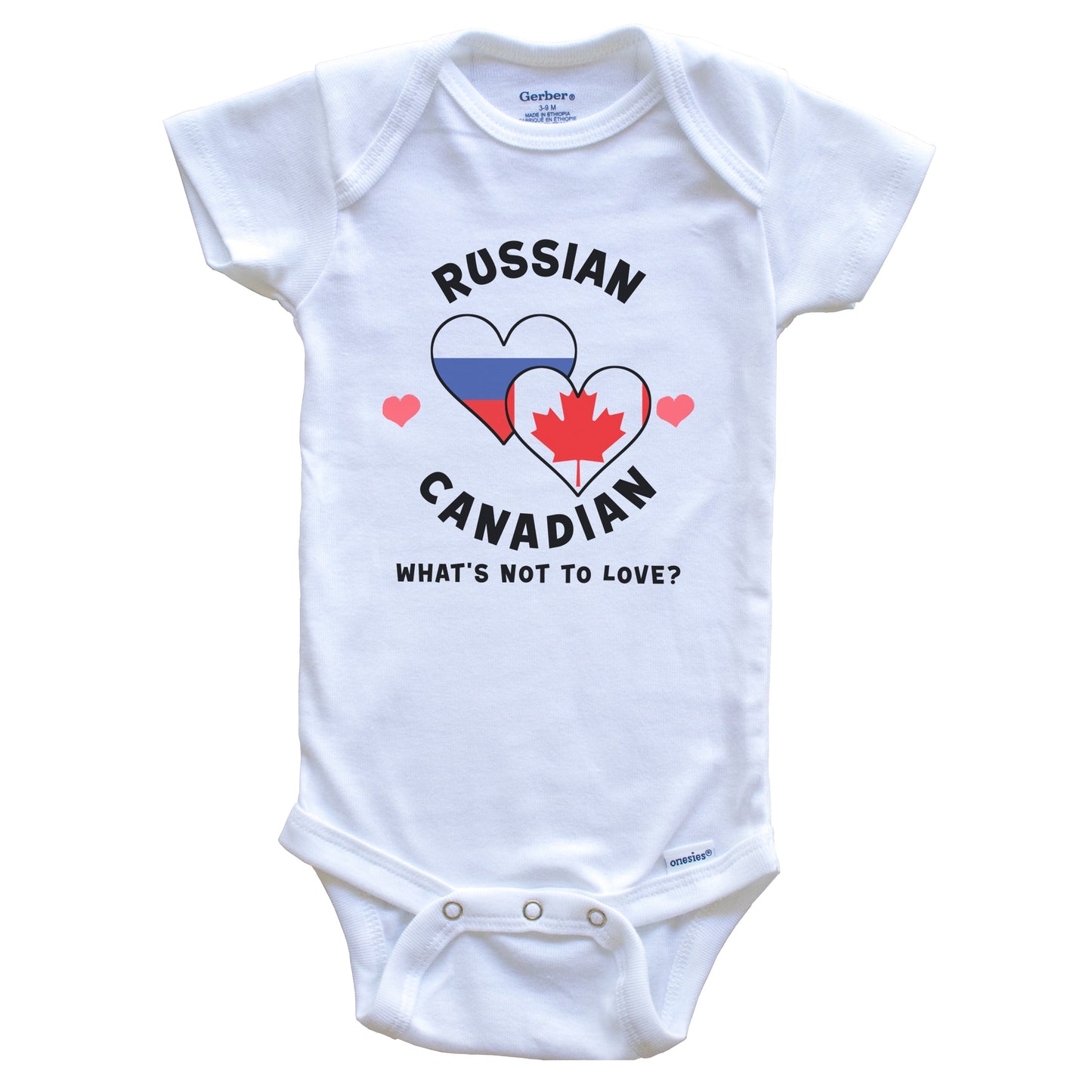 Russian Canadian What's Not To Love Heart Flags Baby Bodysuit