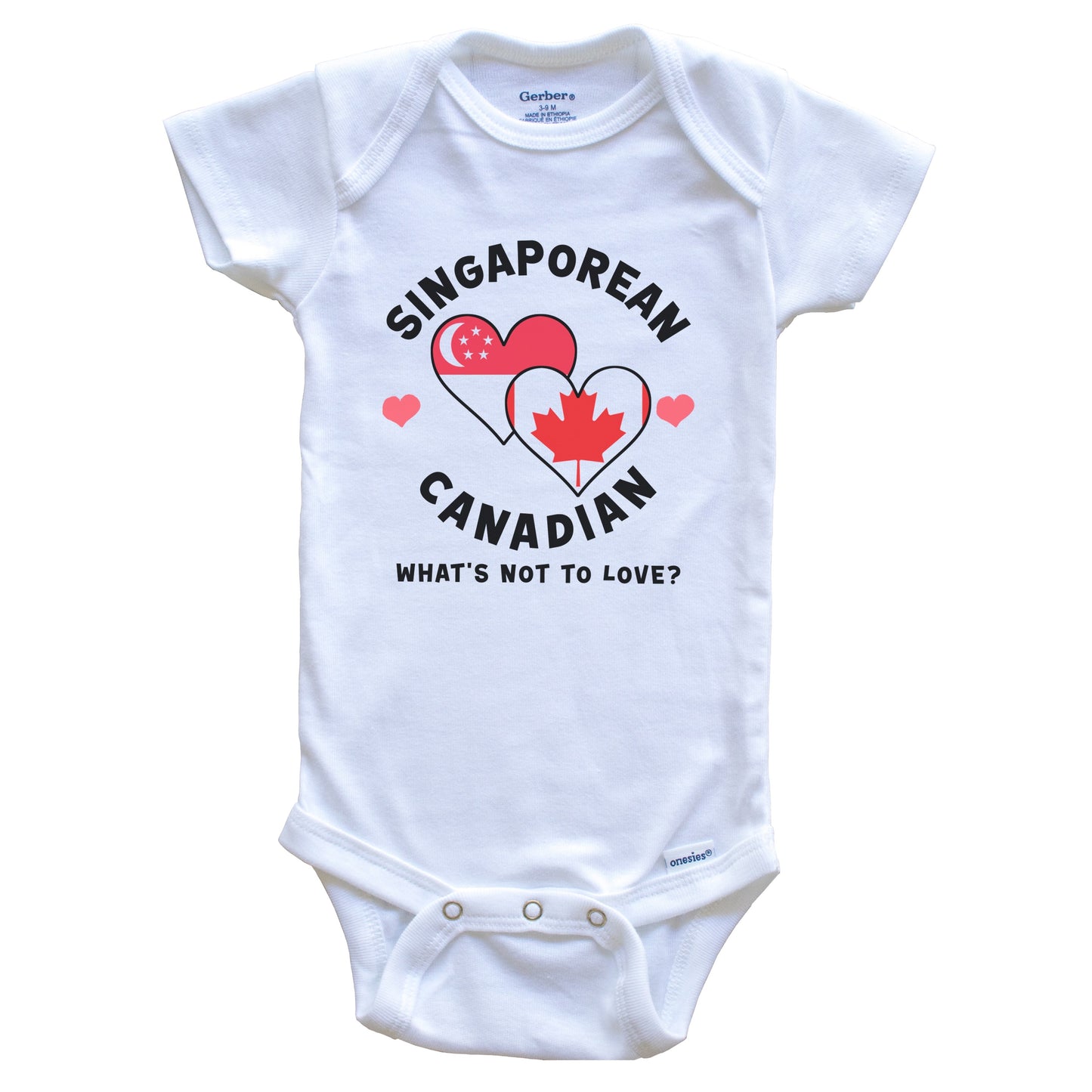 Singaporean Canadian What's Not To Love Heart Flags Baby Bodysuit