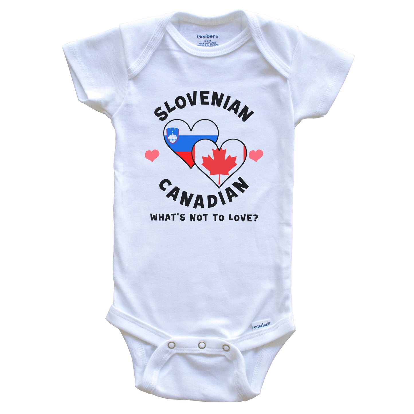 Slovenian Canadian What's Not To Love Heart Flags Baby Bodysuit