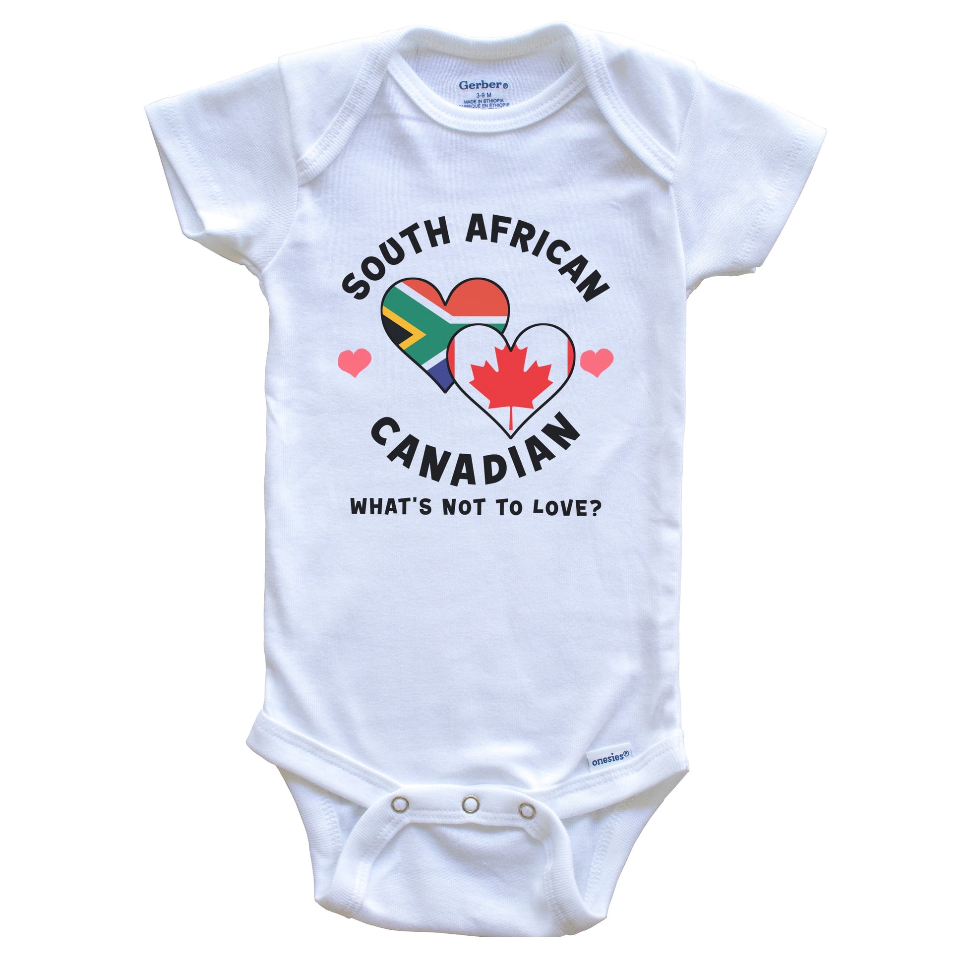 South African Canadian What's Not To Love Heart Flags Baby Bodysuit