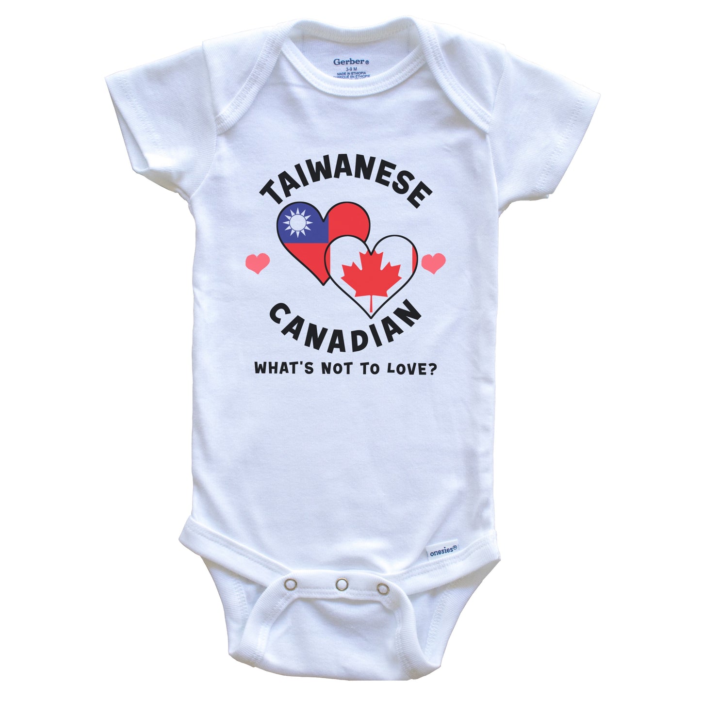 Taiwanese Canadian What's Not To Love Heart Flags Baby Bodysuit