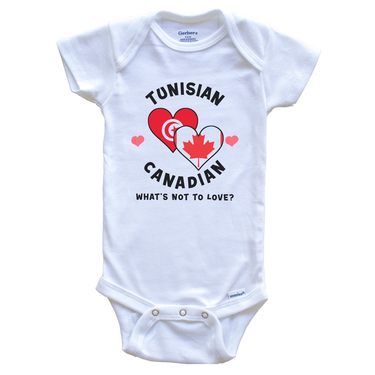 Tunisian Canadian What's Not To Love Heart Flags Baby Bodysuit