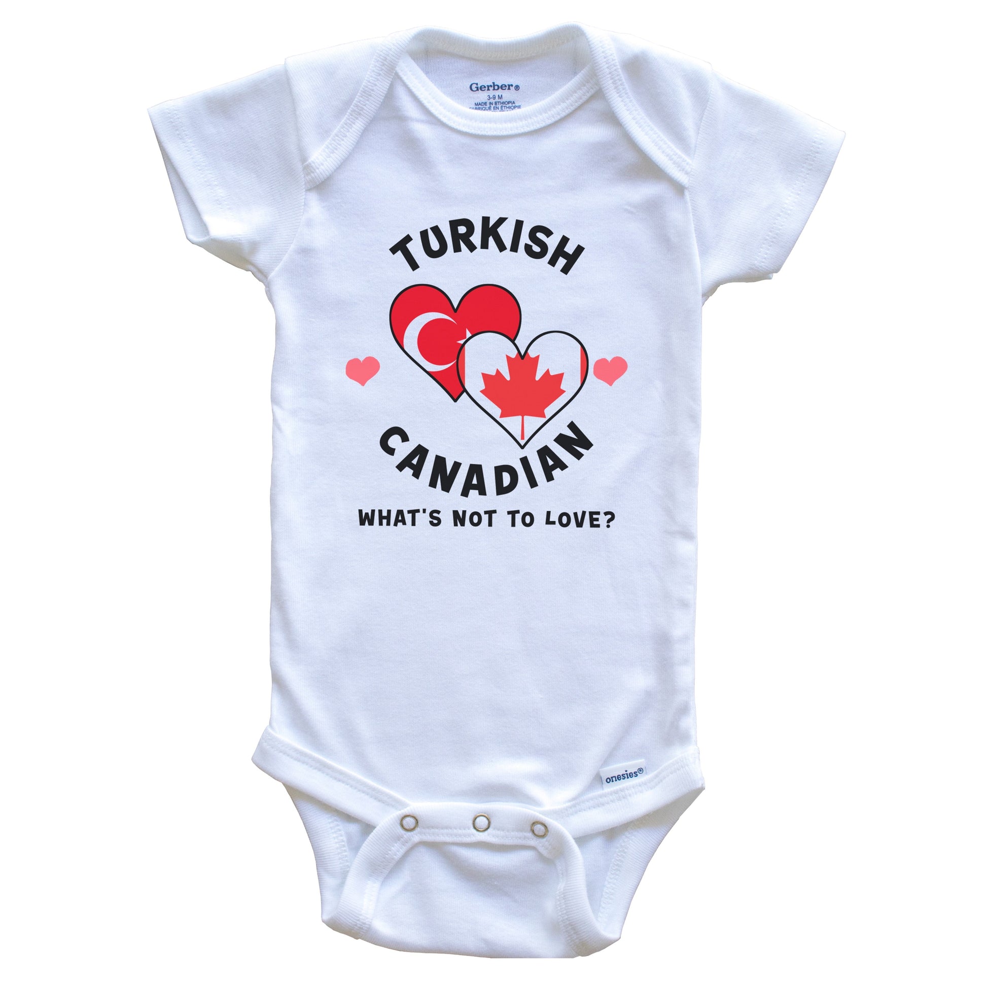 Turkish Canadian What's Not To Love Heart Flags Baby Bodysuit