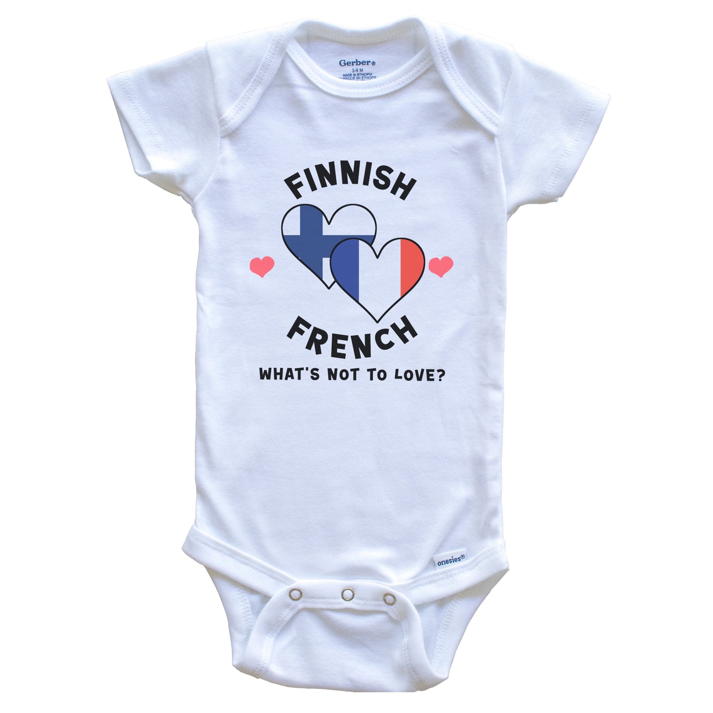 Finnish French What's Not To Love Heart Flags Baby Bodysuit